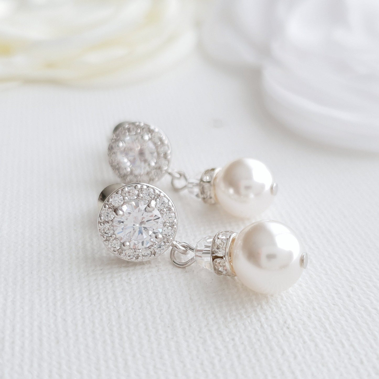 Silver Pearl Drop Earrings- Bronte - PoetryDesigns