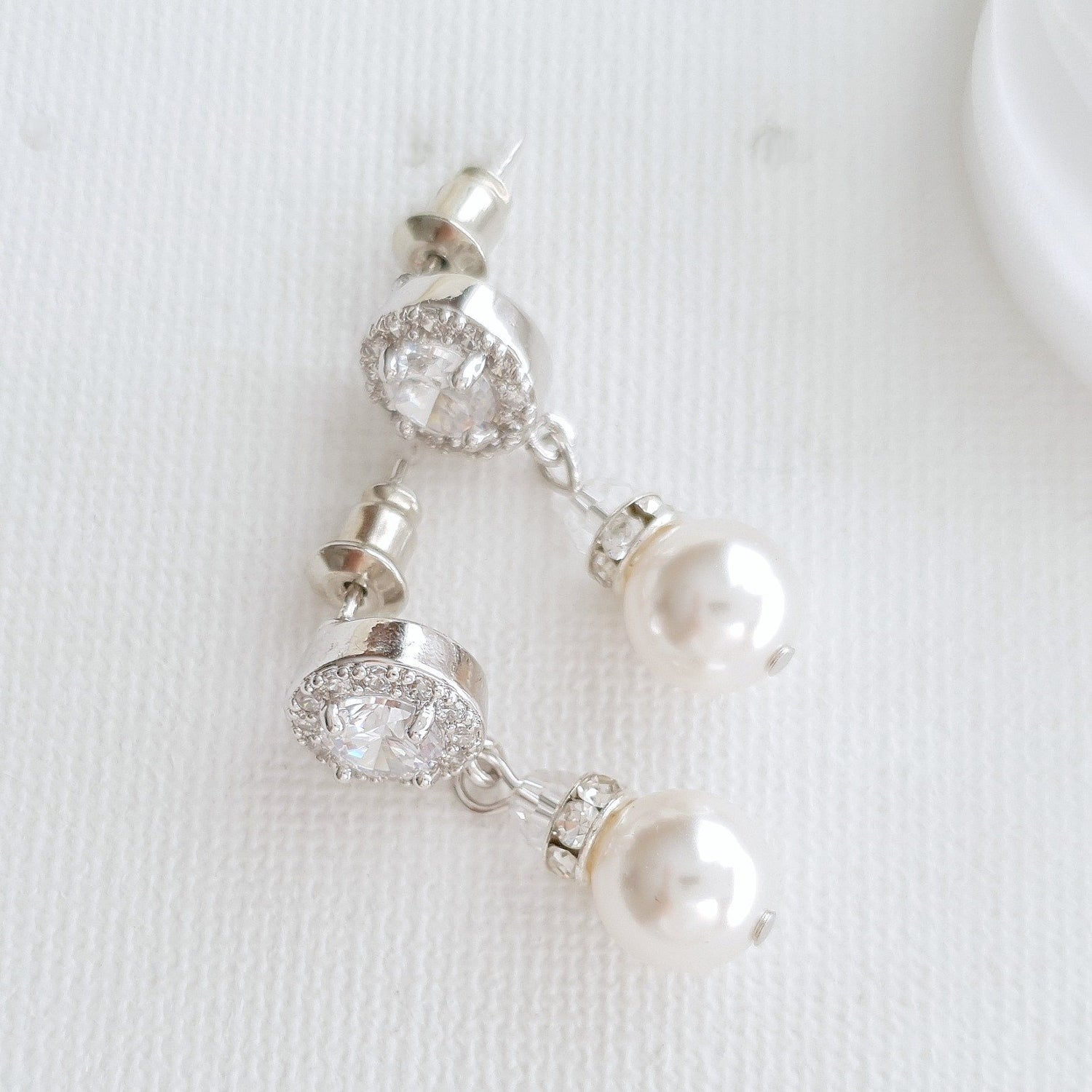 Silver Pearl Drop Earrings- Bronte - PoetryDesigns