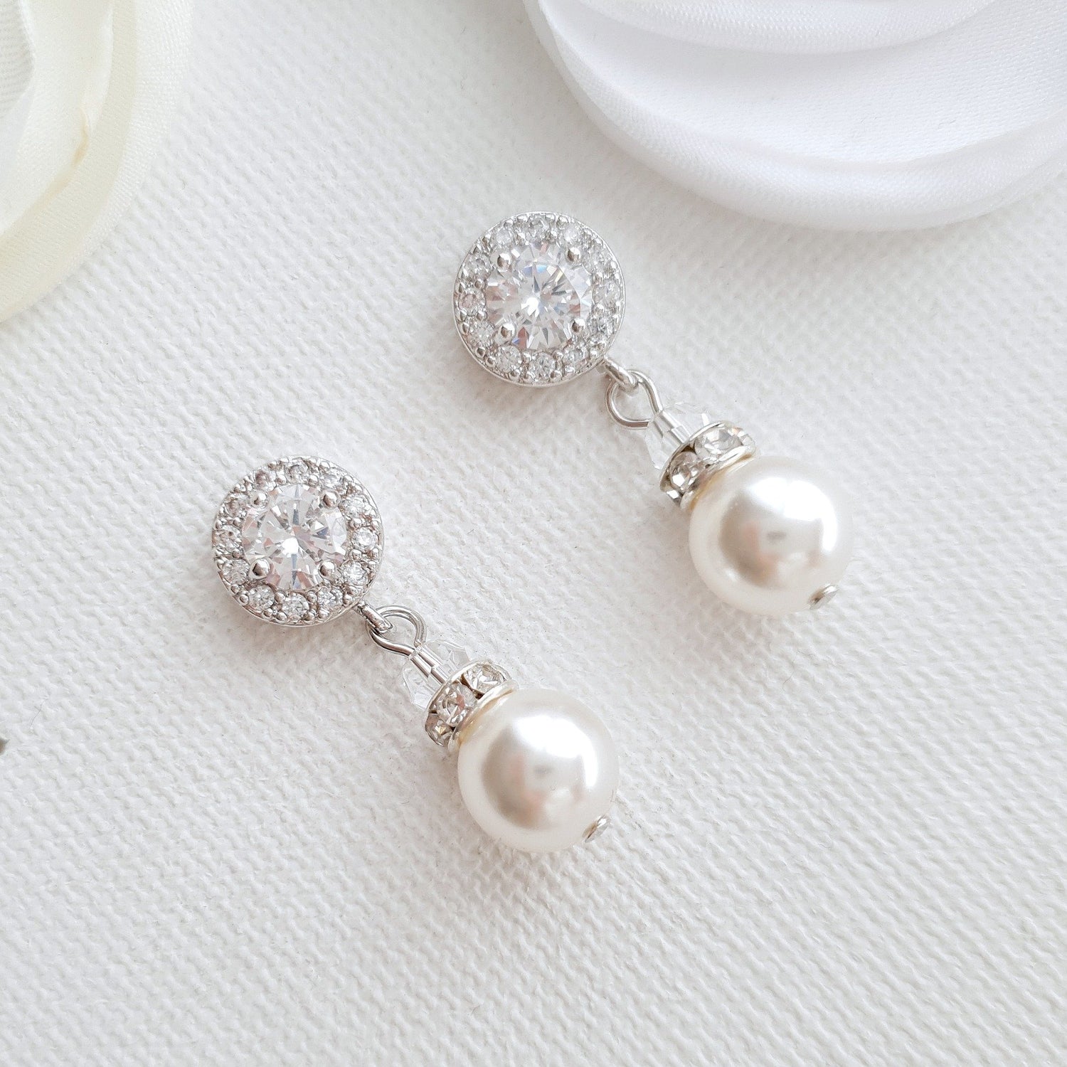 Silver Pearl Drop Earrings- Bronte - PoetryDesigns