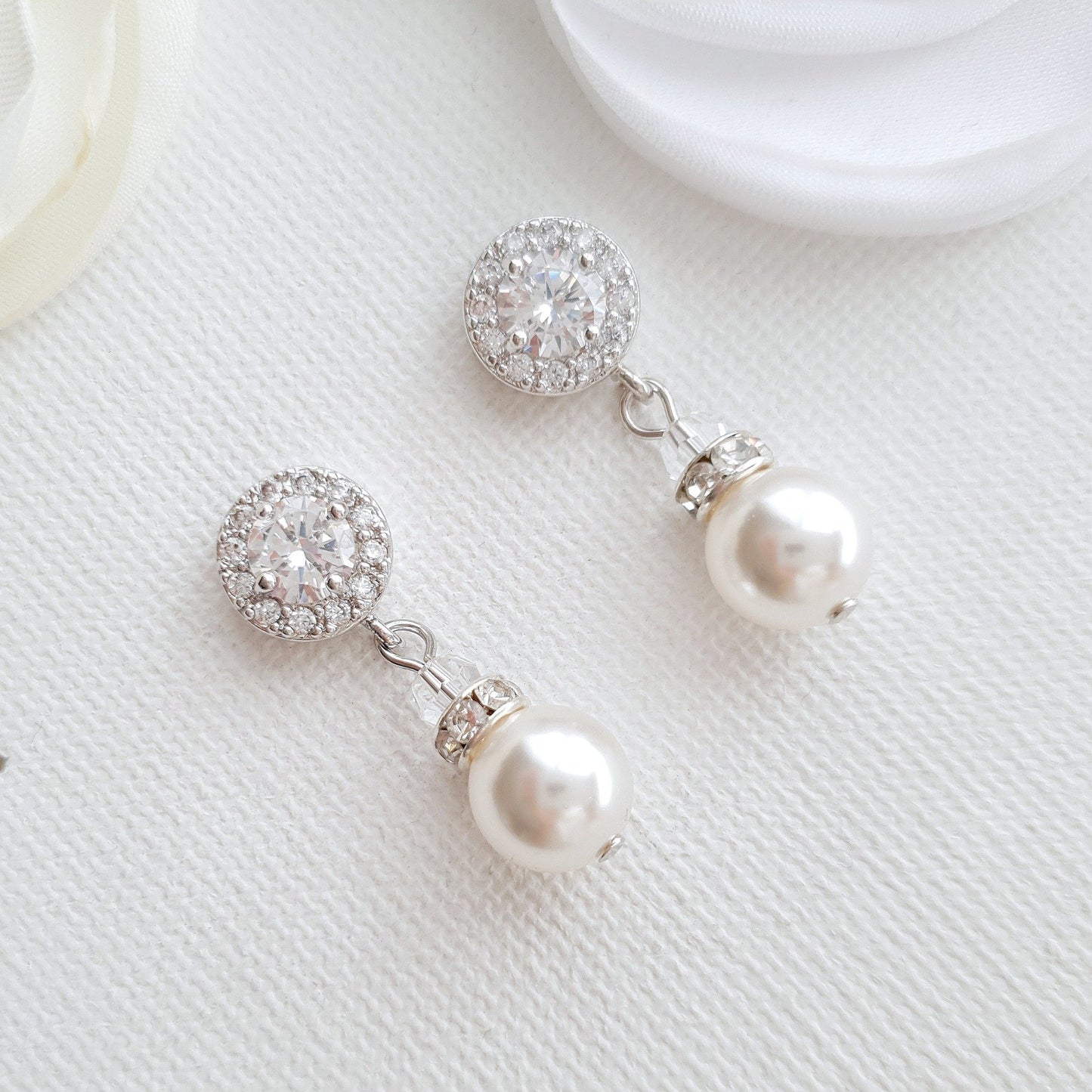 Simple Rose Gold Drop Pearl Earrings- Bronte - PoetryDesigns