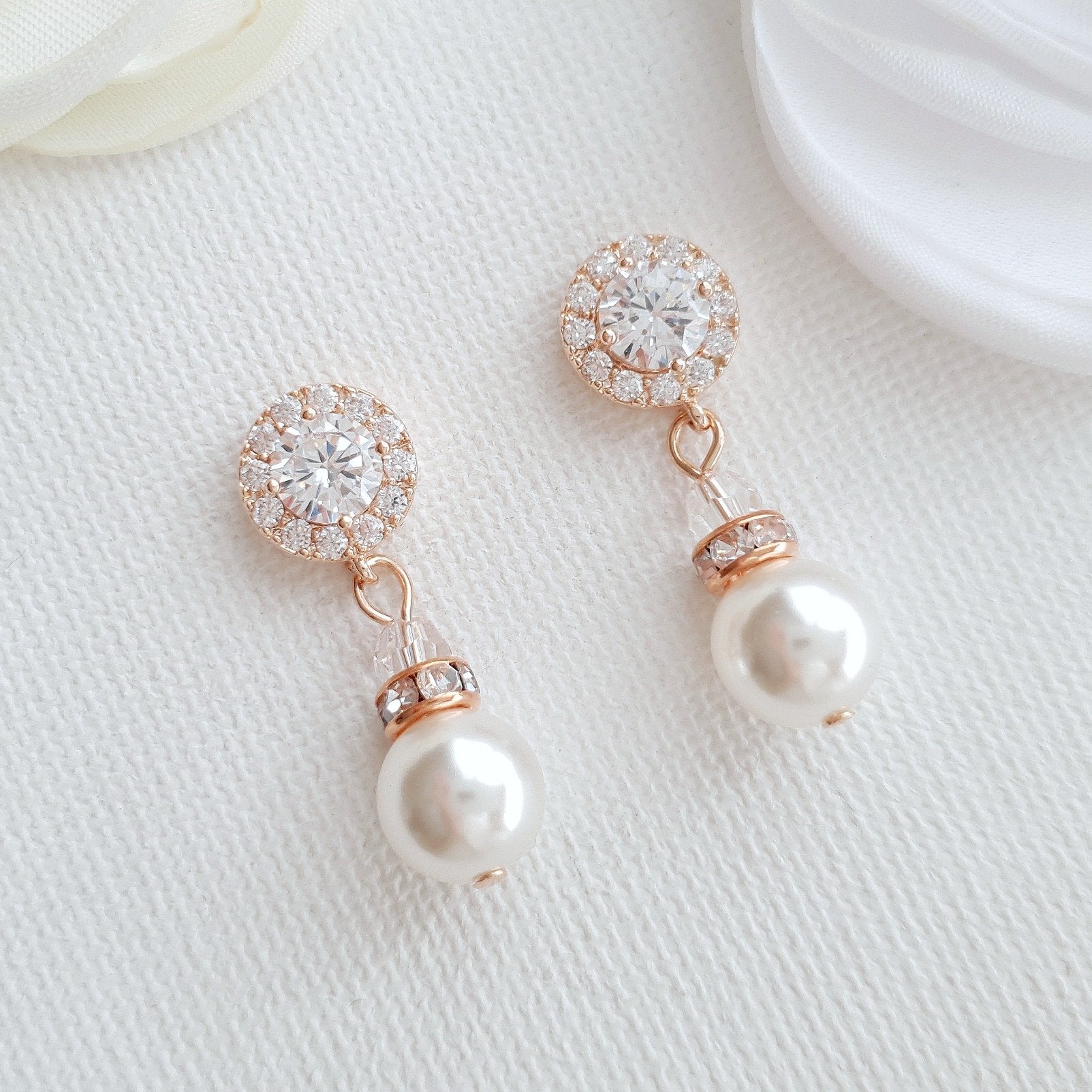 Simple Rose Gold Drop Pearl Earrings- Bronte - PoetryDesigns