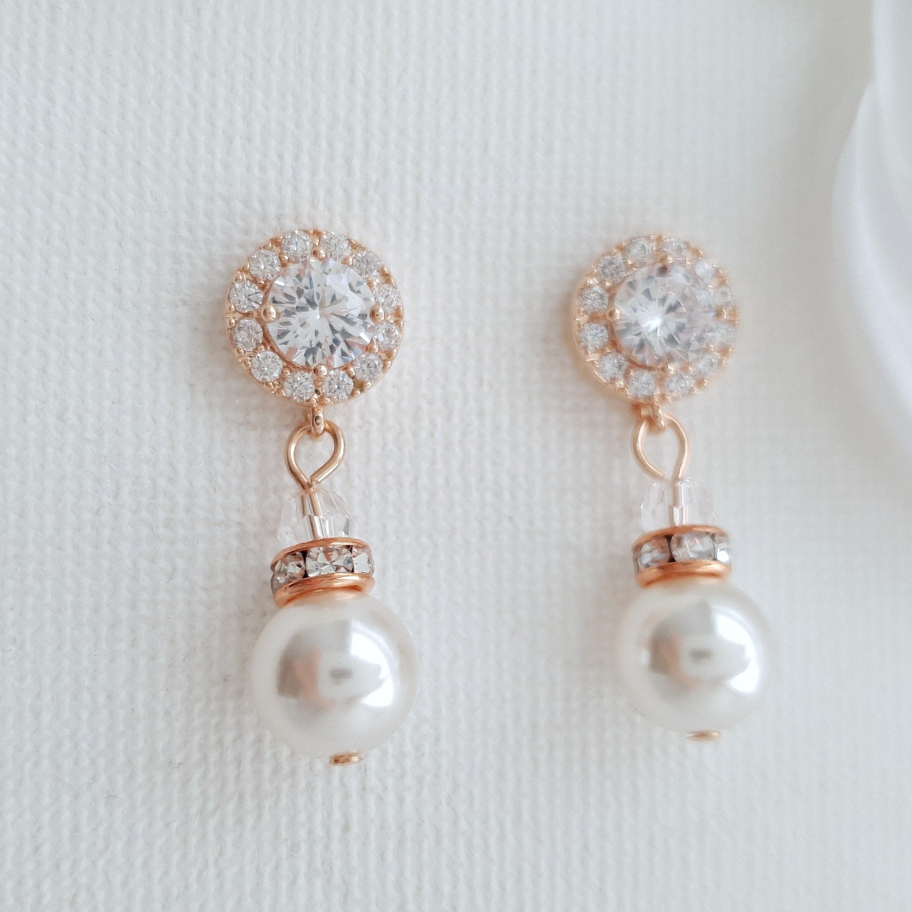 Simple Rose Gold Drop Pearl Earrings- Bronte - PoetryDesigns