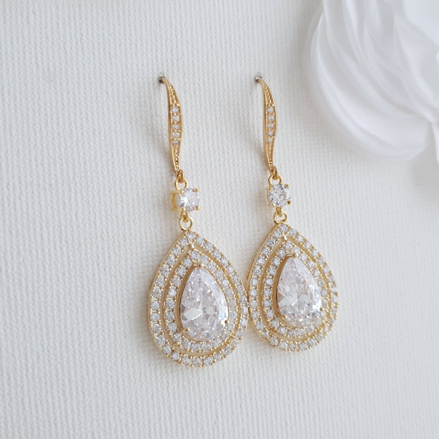 Hook Earrings With Teardrops in Gold-Joni - PoetryDesigns