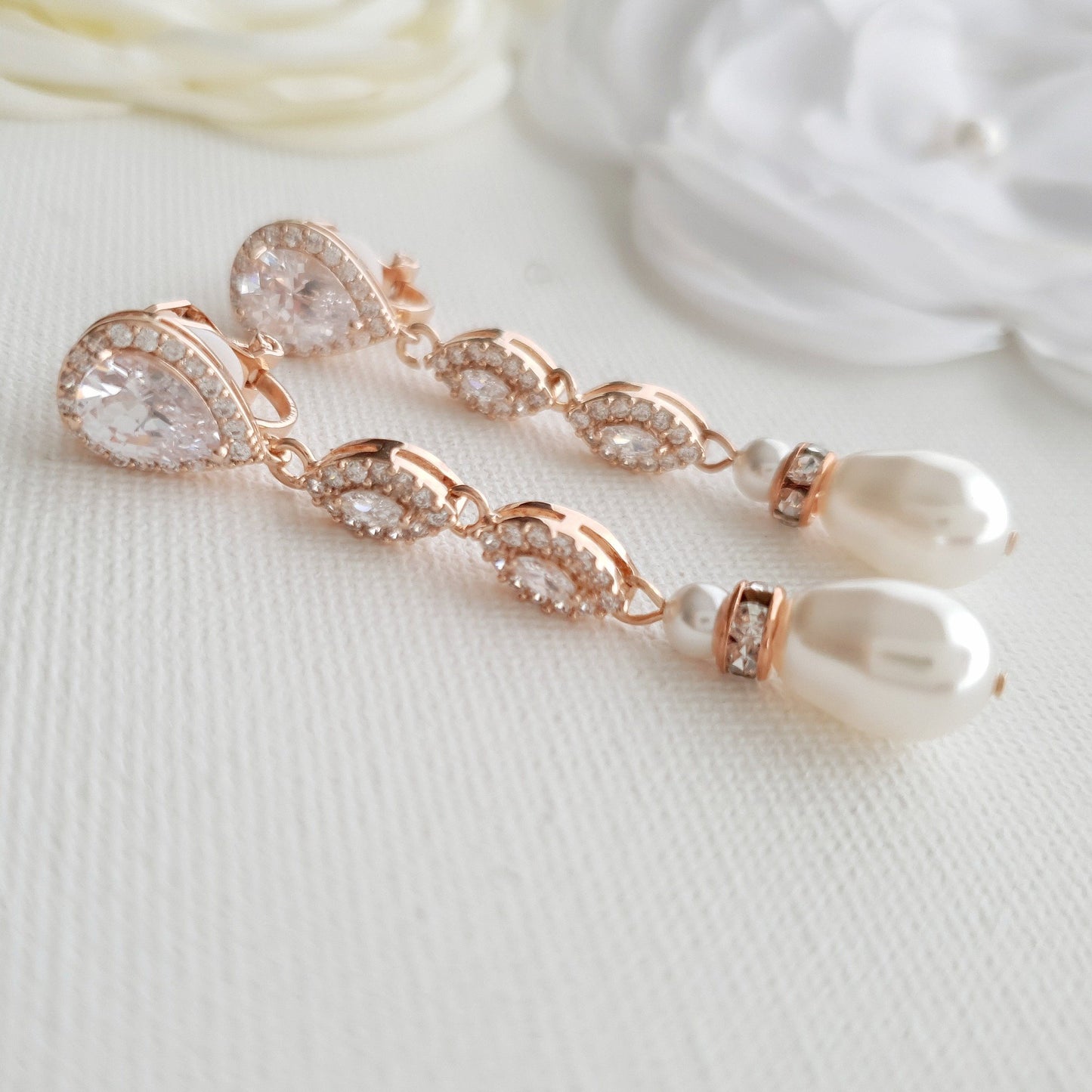 Bridal Jewelry Set With Clip On Earrings Necklace Bracelet- Abby