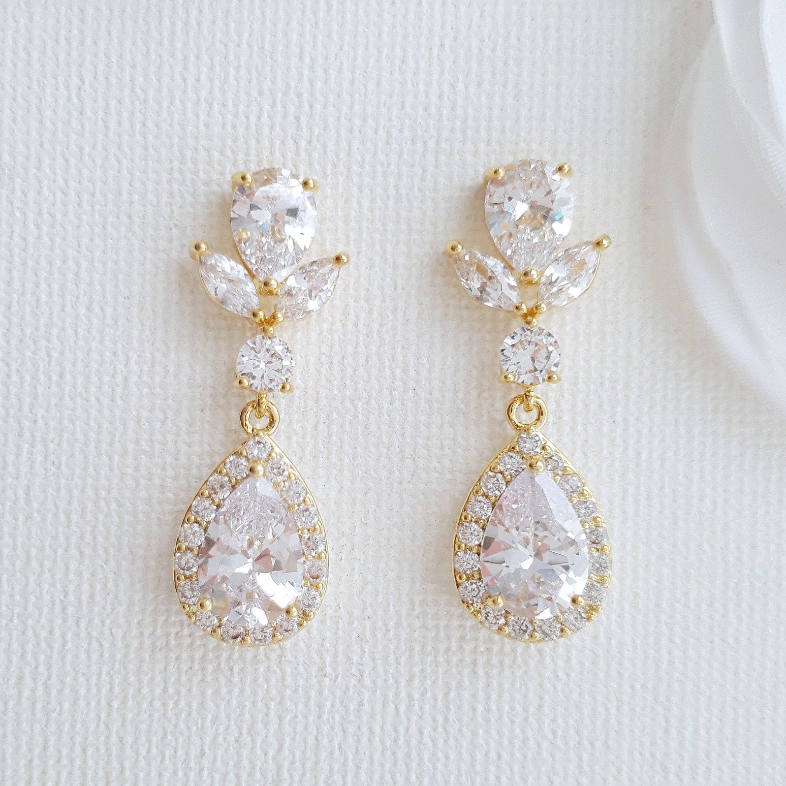 Drop Bridal Earrings Gold-Emma - PoetryDesigns