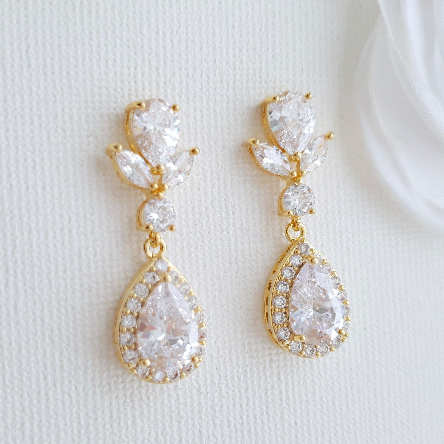 Drop Bridal Earrings Gold-Emma - PoetryDesigns