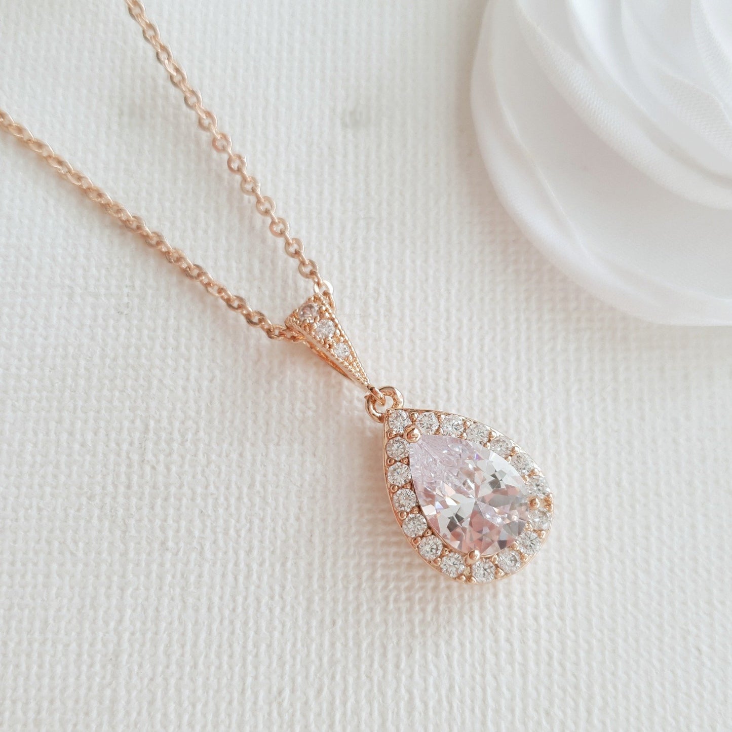 Teardrop Bridal & Bridesmaids Pendant Necklace-Emma - PoetryDesigns