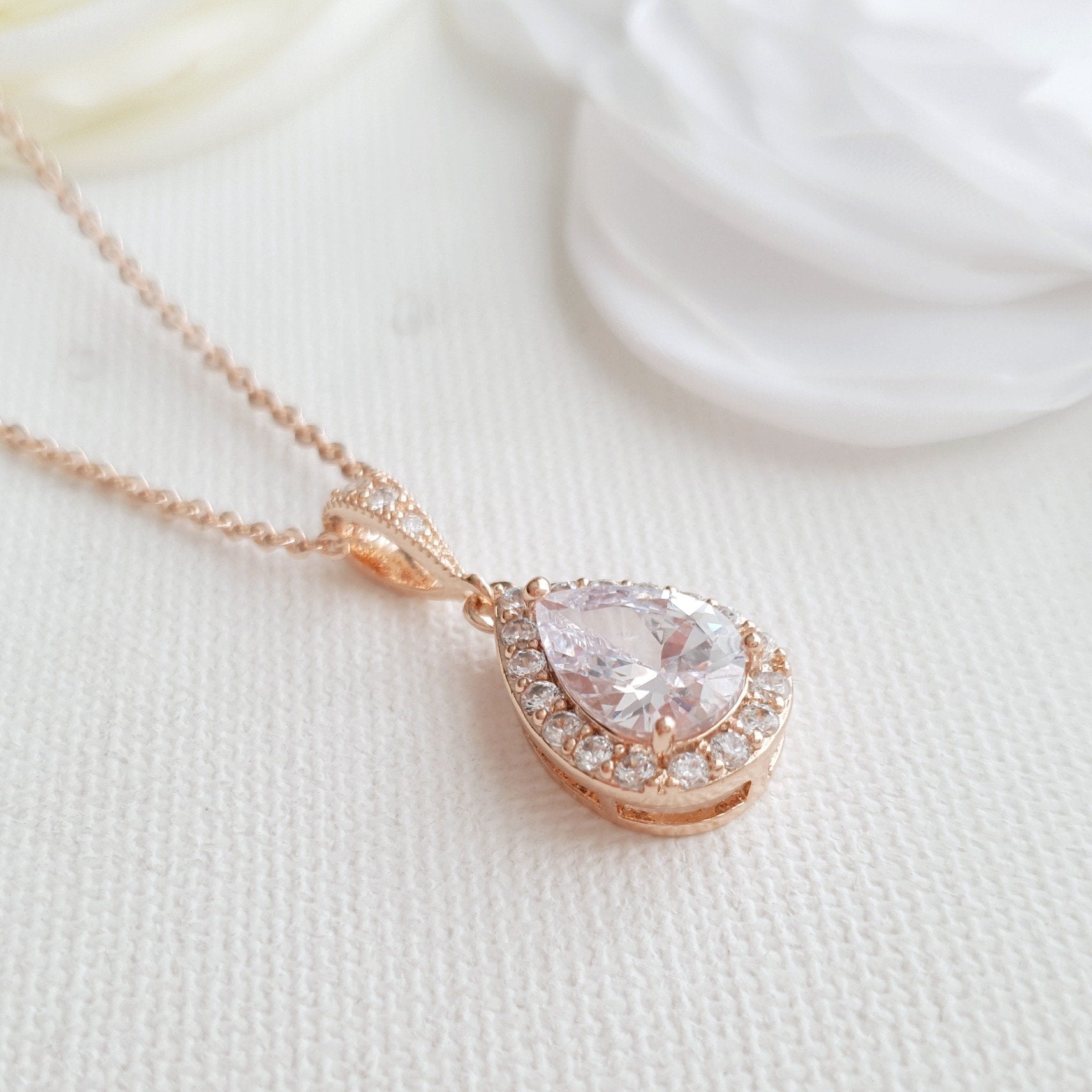 Teardrop Bridal & Bridesmaids Pendant Necklace-Emma - PoetryDesigns