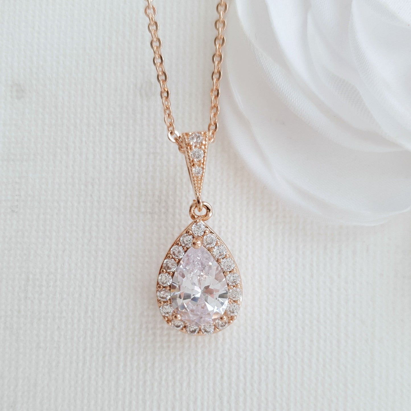 Teardrop Bridal & Bridesmaids Pendant Necklace-Emma - PoetryDesigns