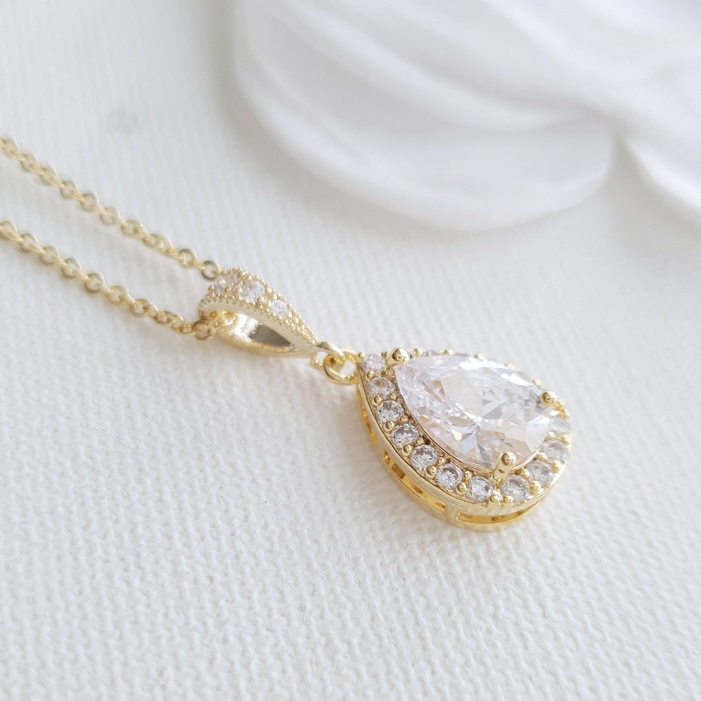 Teardrop Bridal & Bridesmaids Pendant Necklace-Emma - PoetryDesigns