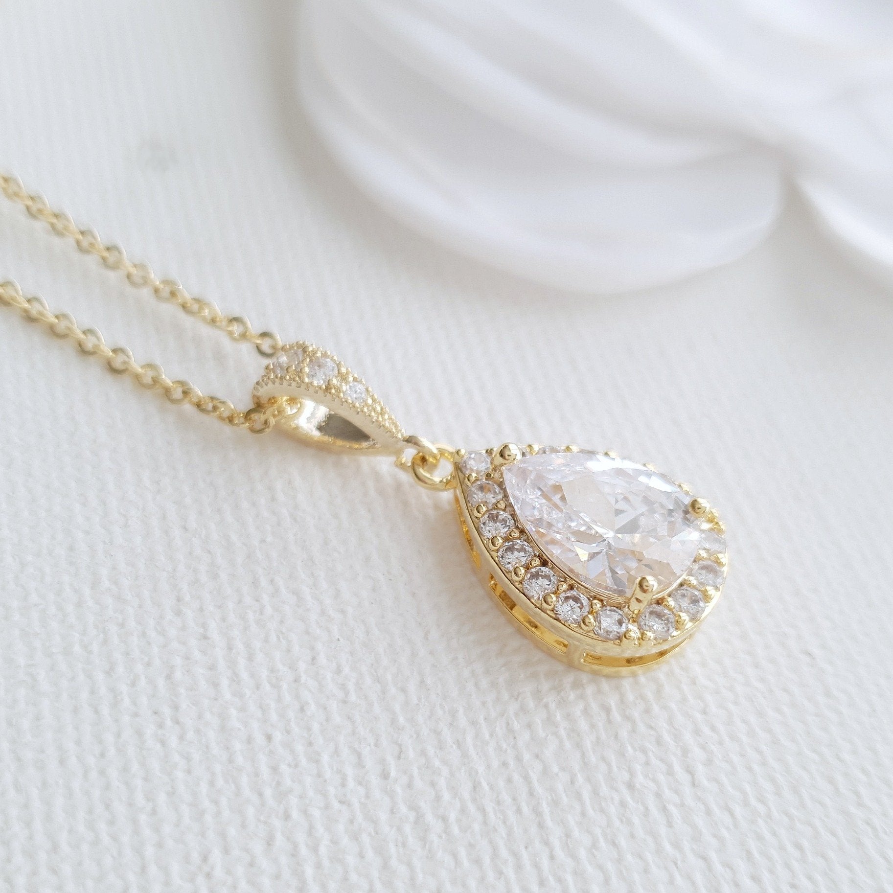 Teardrop Bridal & Bridesmaids Pendant Necklace-Emma - PoetryDesigns