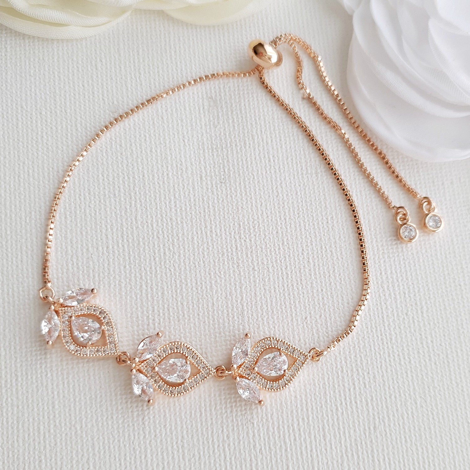 Rose Gold Bridal Back Jewelry Set with Drop Earrings Slider Bracelet Backdrop Necklace- Meghan - PoetryDesigns