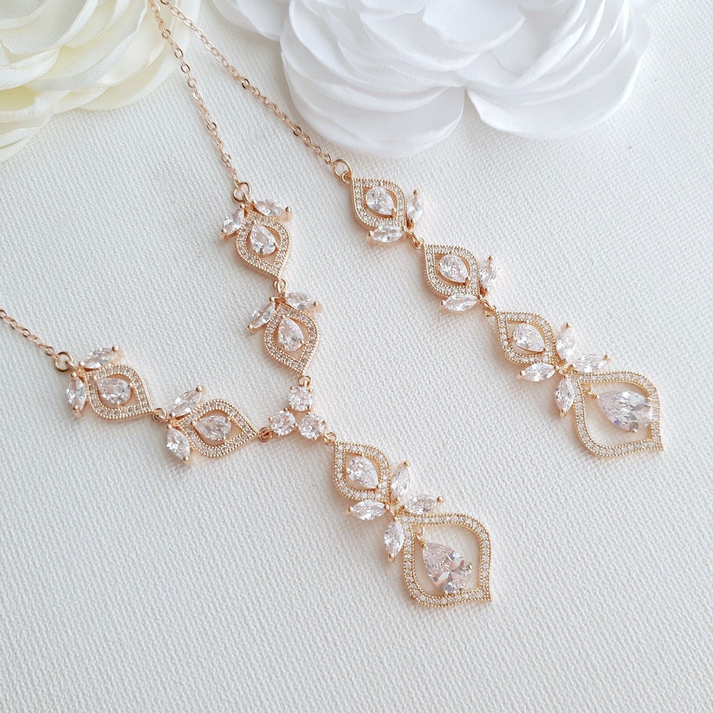 Crystal Gold Wedding Necklace & Back Jewelry-Meghan - PoetryDesigns