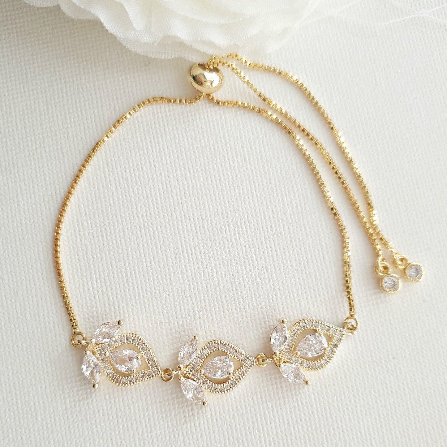 Rose Gold Bridal Back Jewelry Set with Drop Earrings Slider Bracelet Backdrop Necklace- Meghan - PoetryDesigns