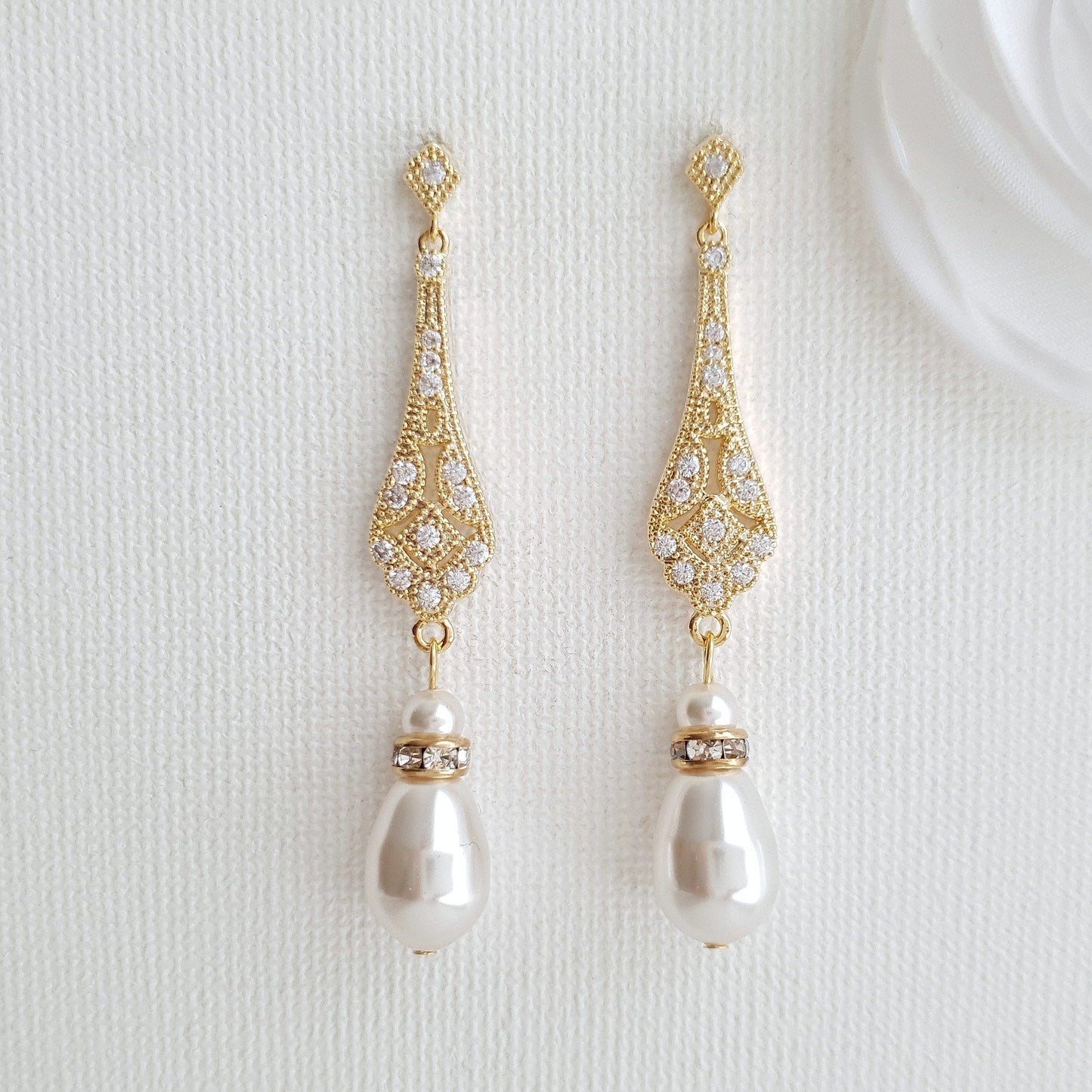 Vintage Style Rose Gold Bridal Earrings-List - PoetryDesigns