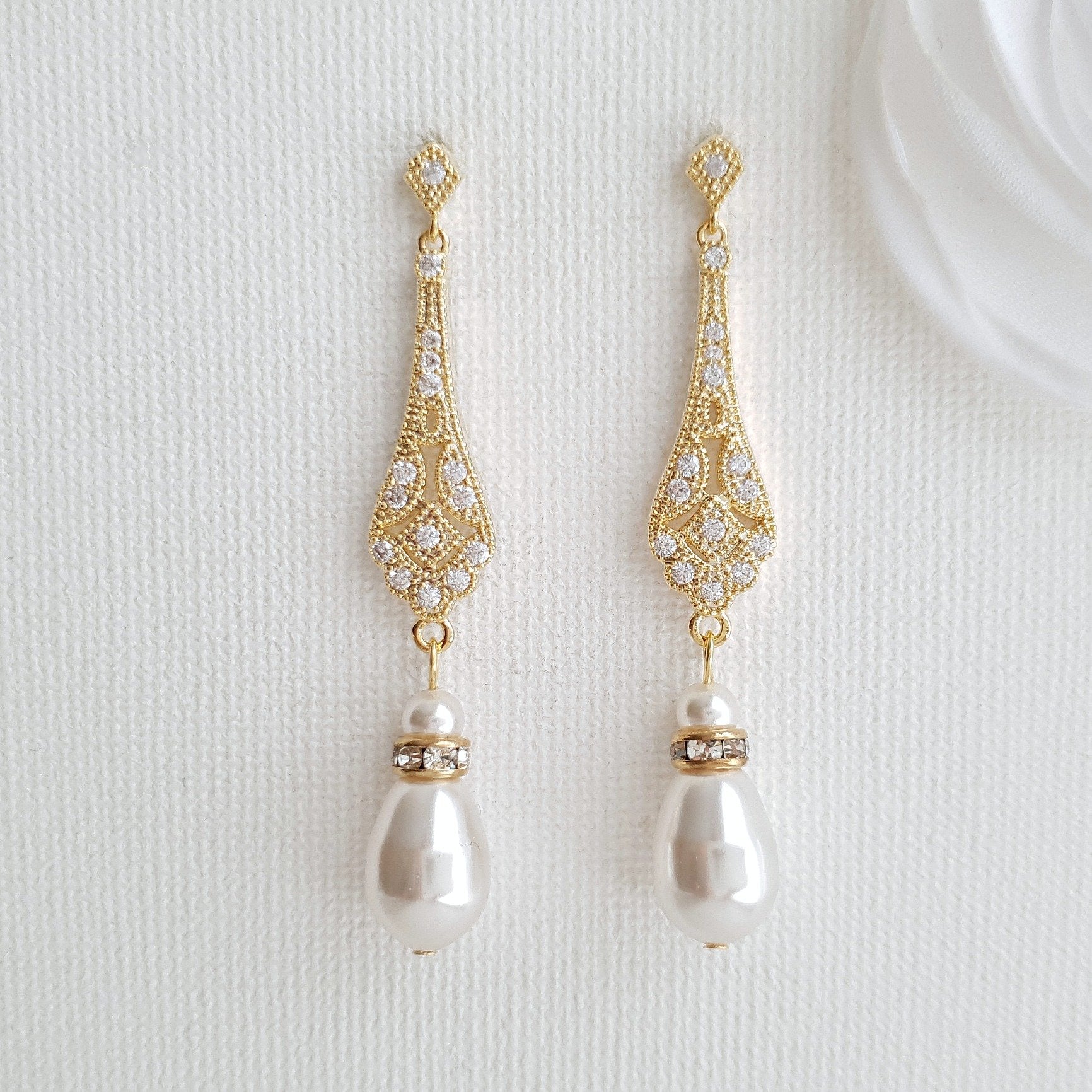 Vintage Wedding Earrings in Gold-Lisa - PoetryDesigns