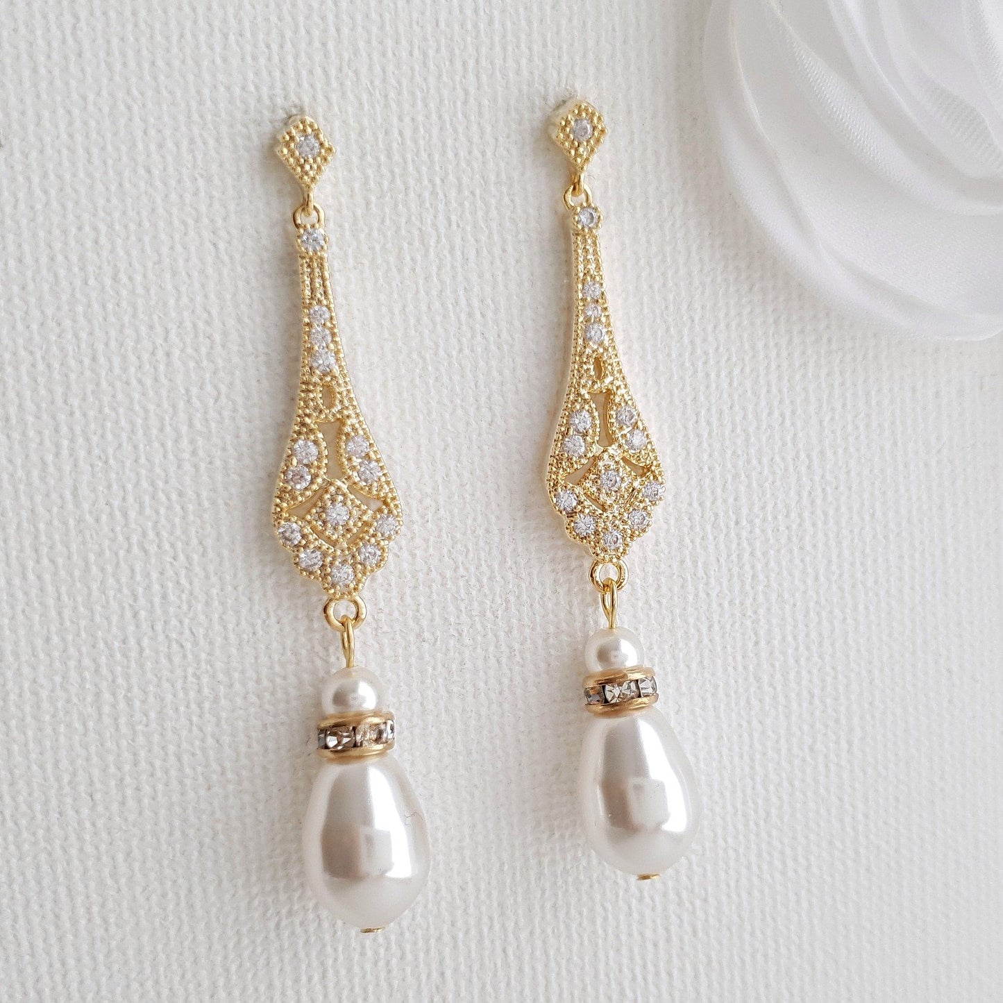 Vintage Wedding Earrings in Gold-Lisa - PoetryDesigns