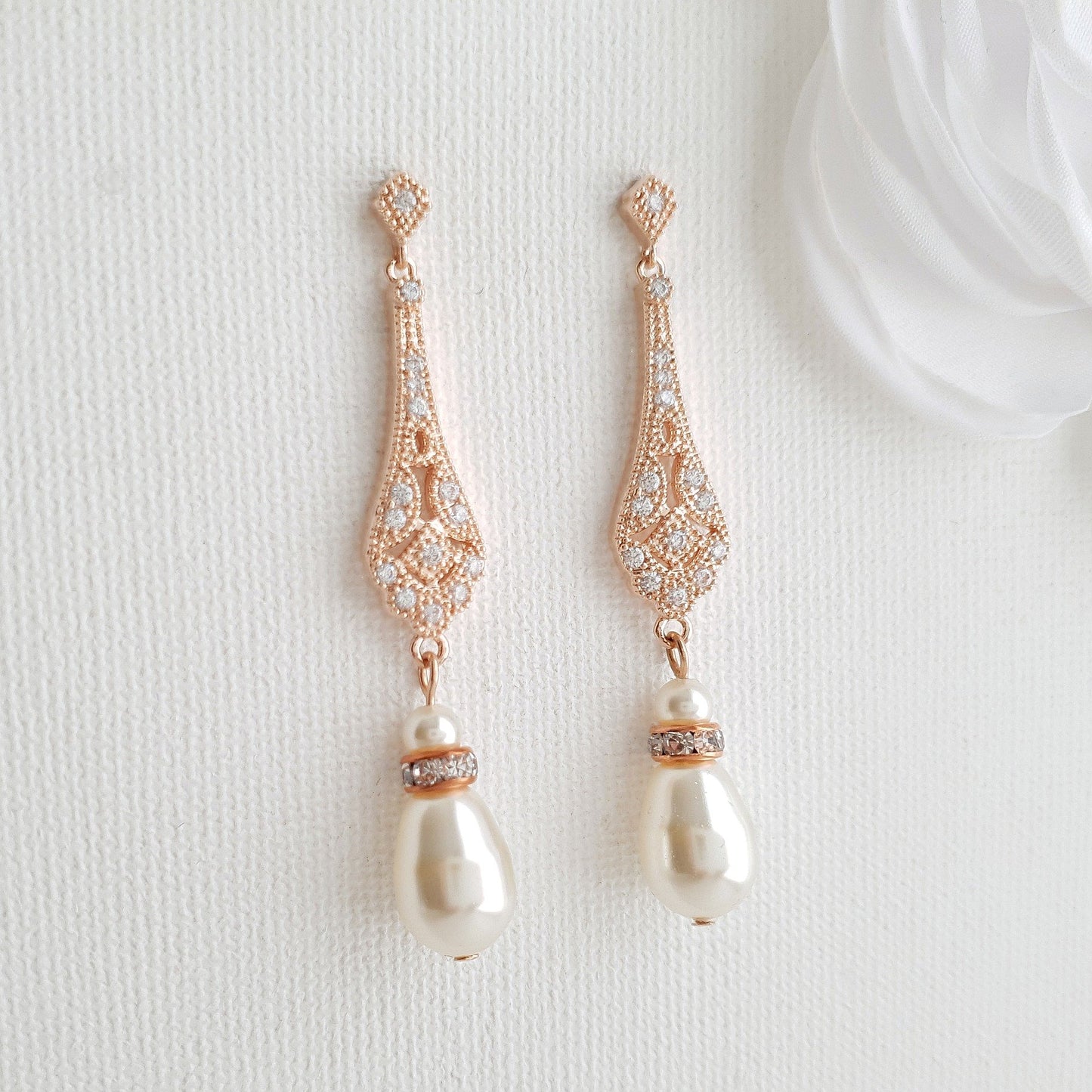 Pearl & Rose Gold Vintage Earrings for Wedding- Poetry Designs