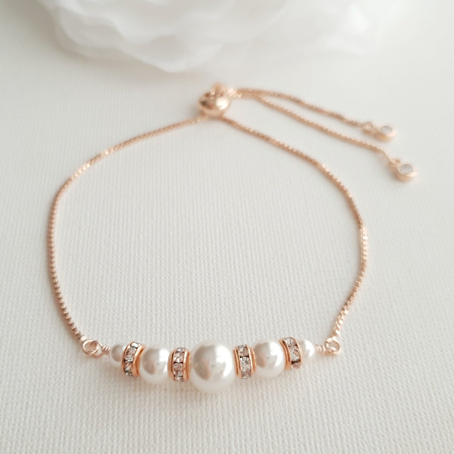 Rose Gold Pearl Bridal Bracelet- Ava - PoetryDesigns