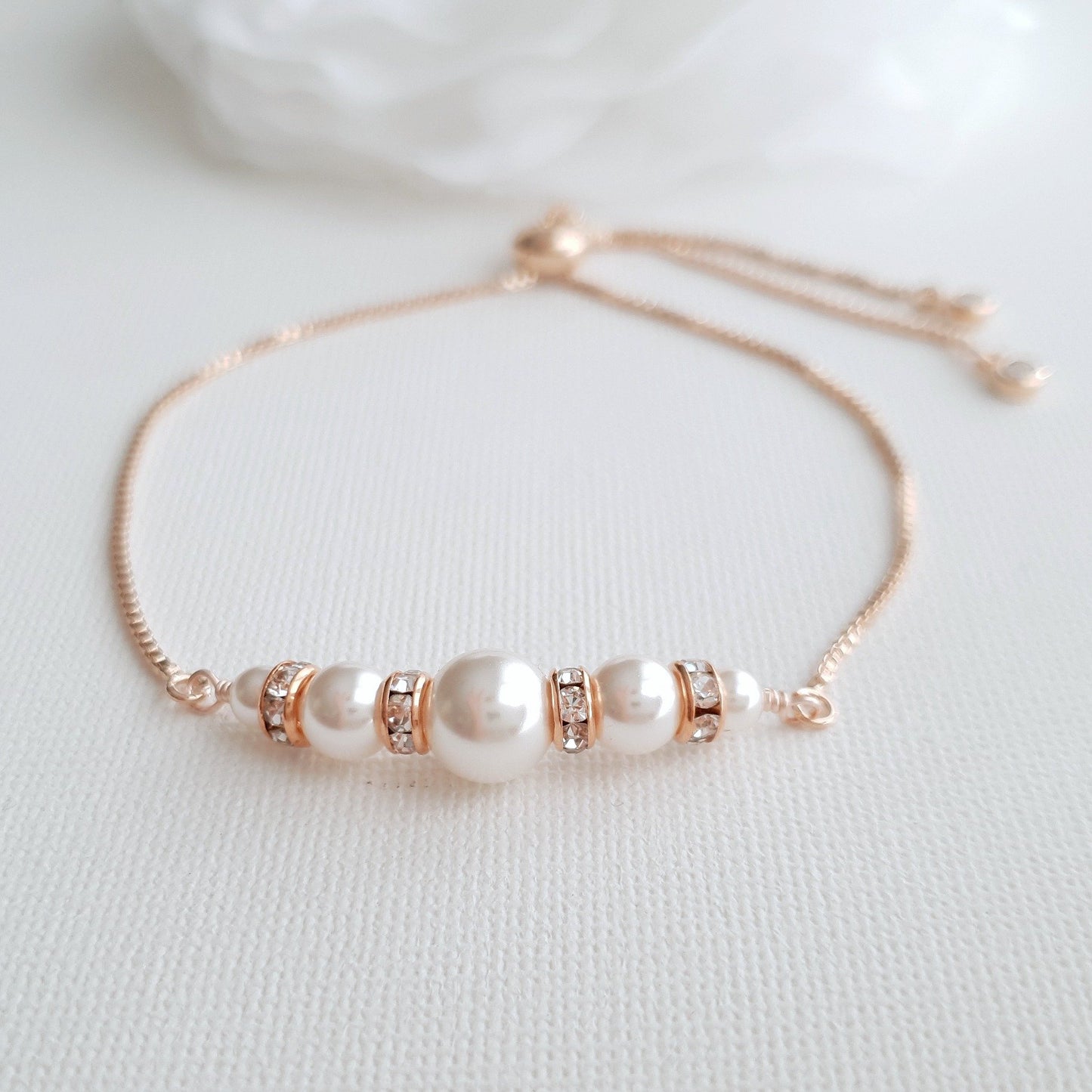 Rose Gold Pearl Bridal Bracelet- Ava - PoetryDesigns