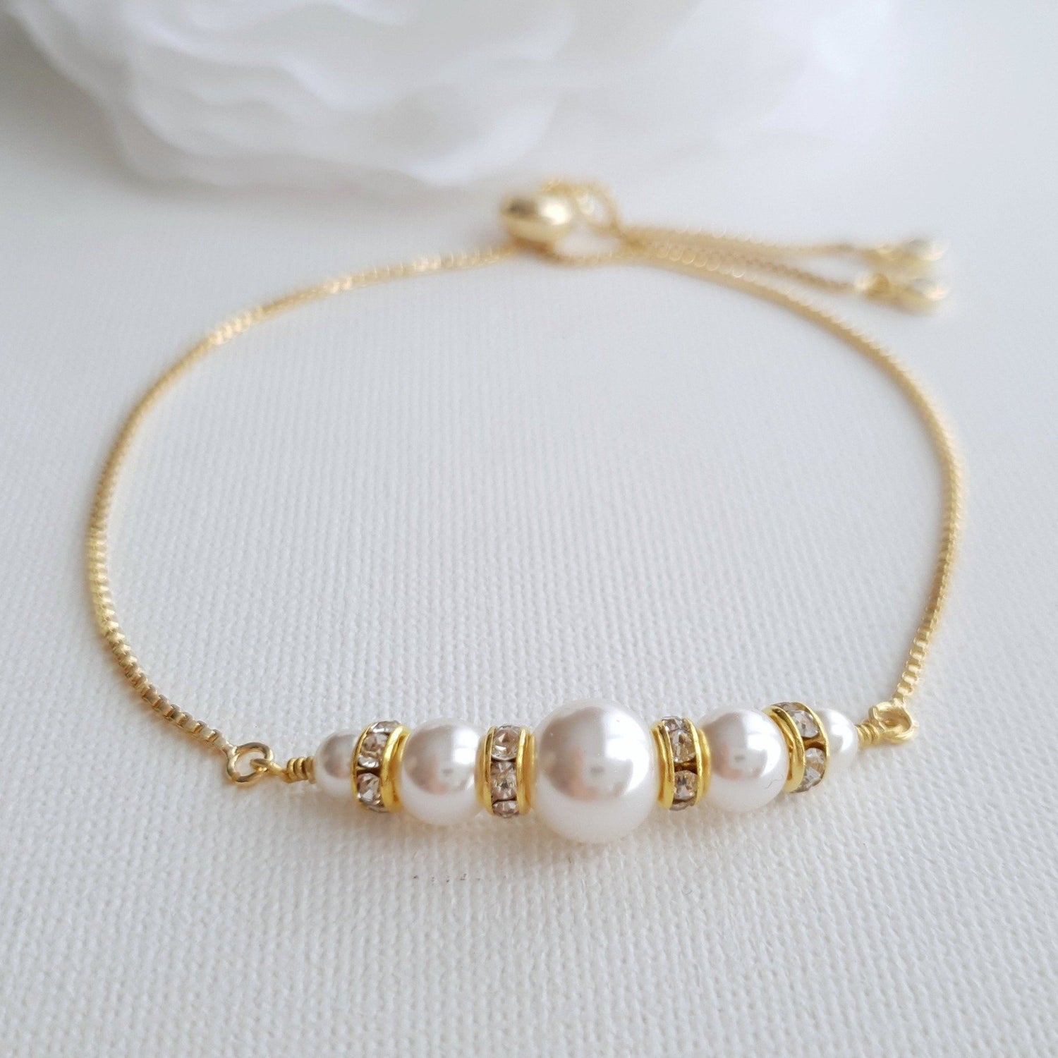 Gold and Pearl Bracelet With Sliders & Adjustable