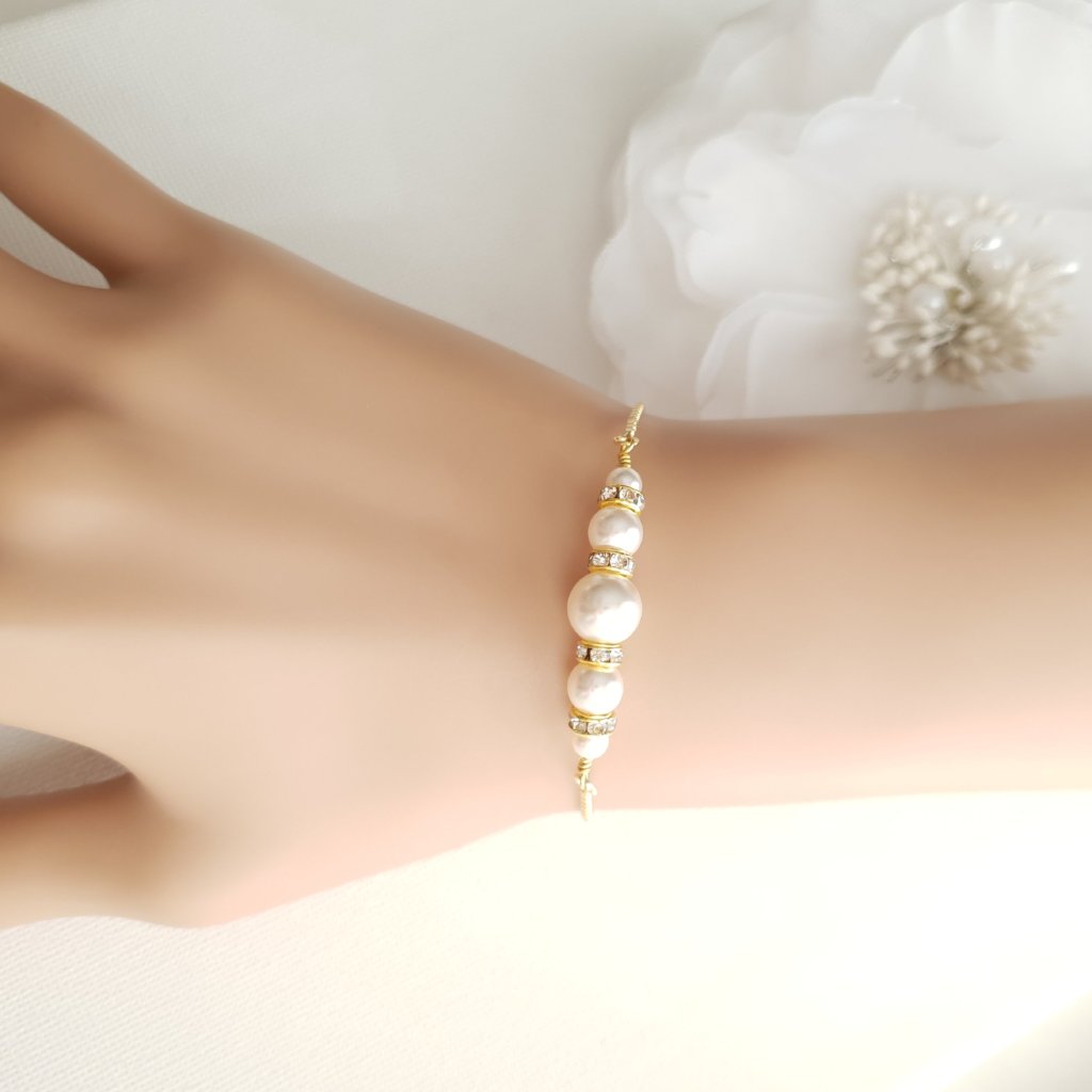 Rose Gold Pearl Bridal Bracelet- Ava - PoetryDesigns