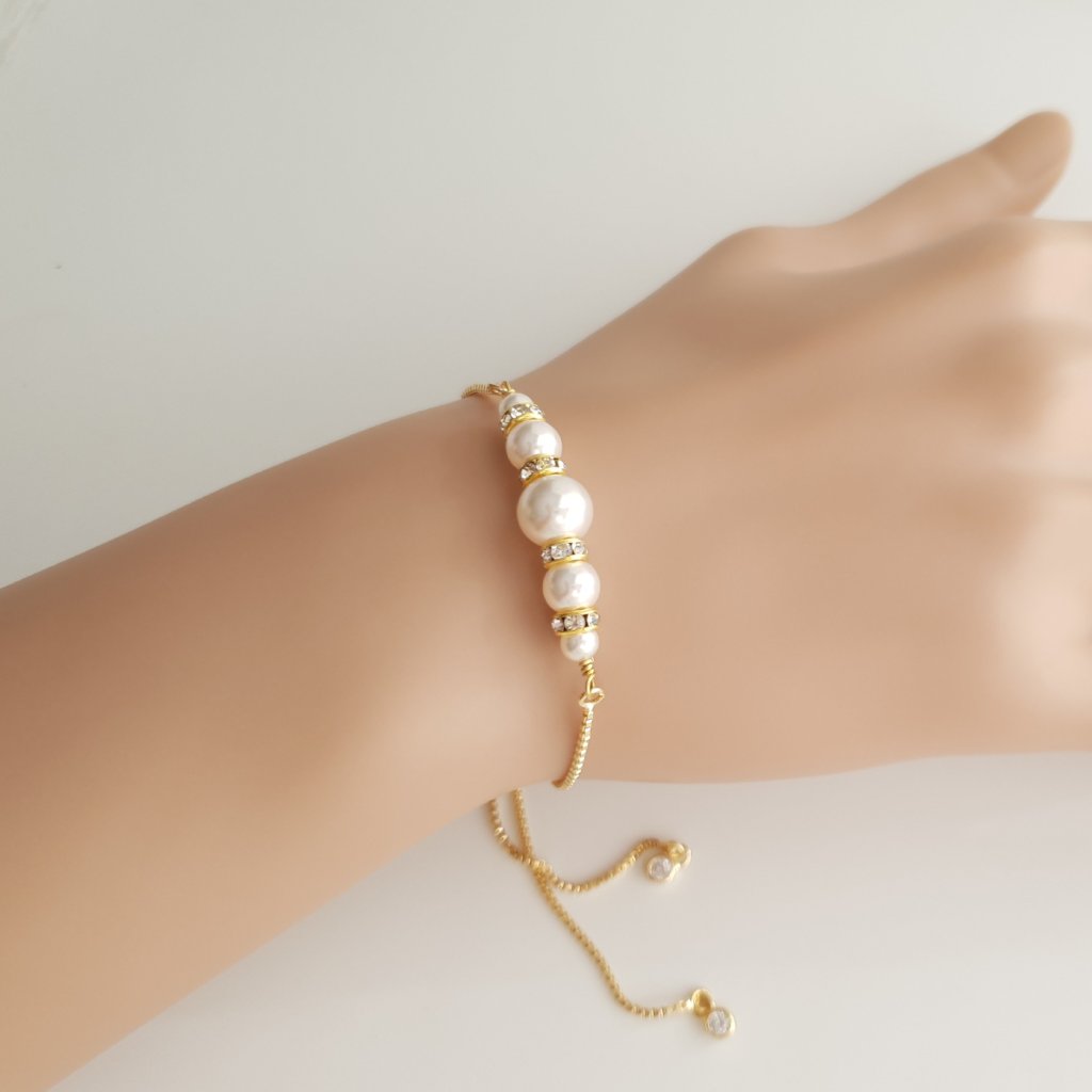 Rose Gold Pearl Bridal Bracelet- Ava - PoetryDesigns