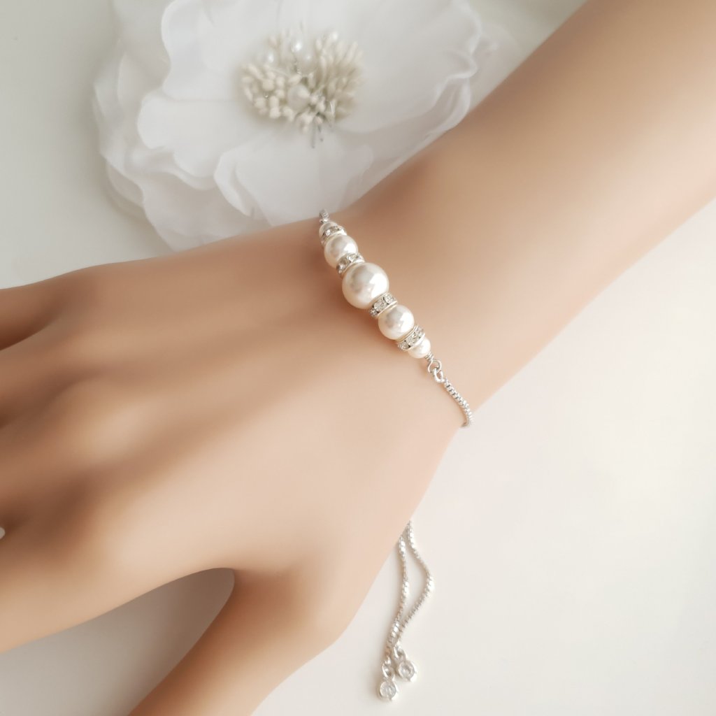 Pearl Bridal Bracelet Silver- Ava - PoetryDesigns