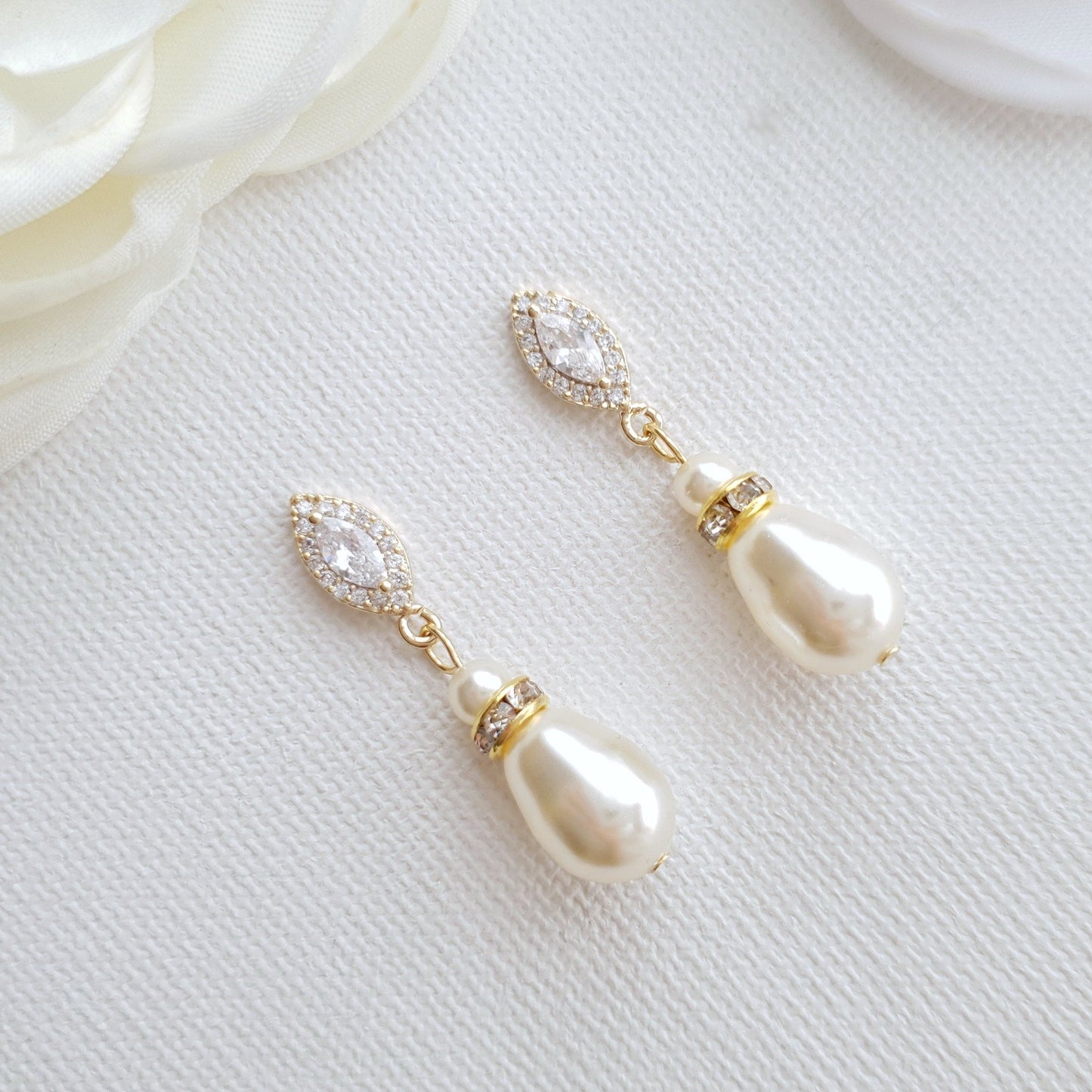 Simple Pearl Wedding Jewelry Set with Pearl Earring,Necklace,Bracelet for Brides-Ella - PoetryDesigns