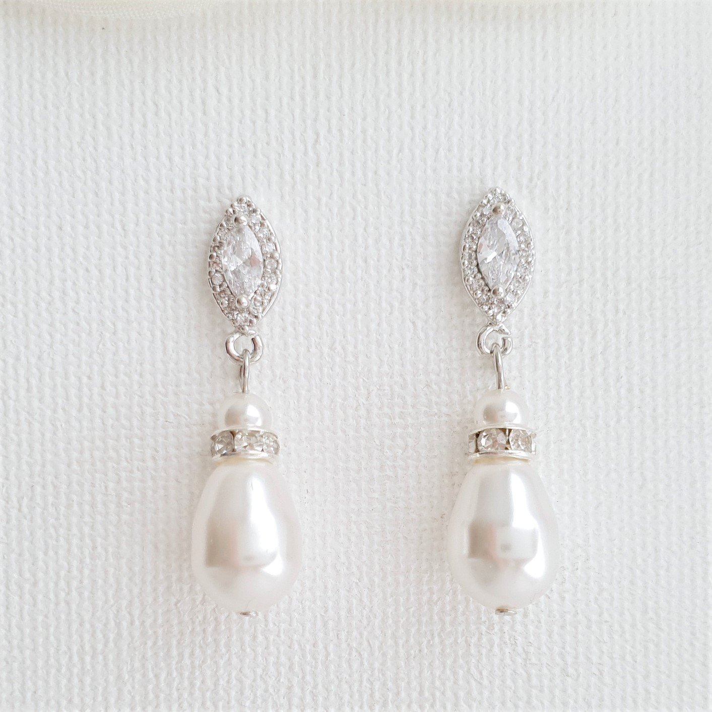 Teardrop Pearl Earrings for Weddings in Silver- Ella - PoetryDesigns