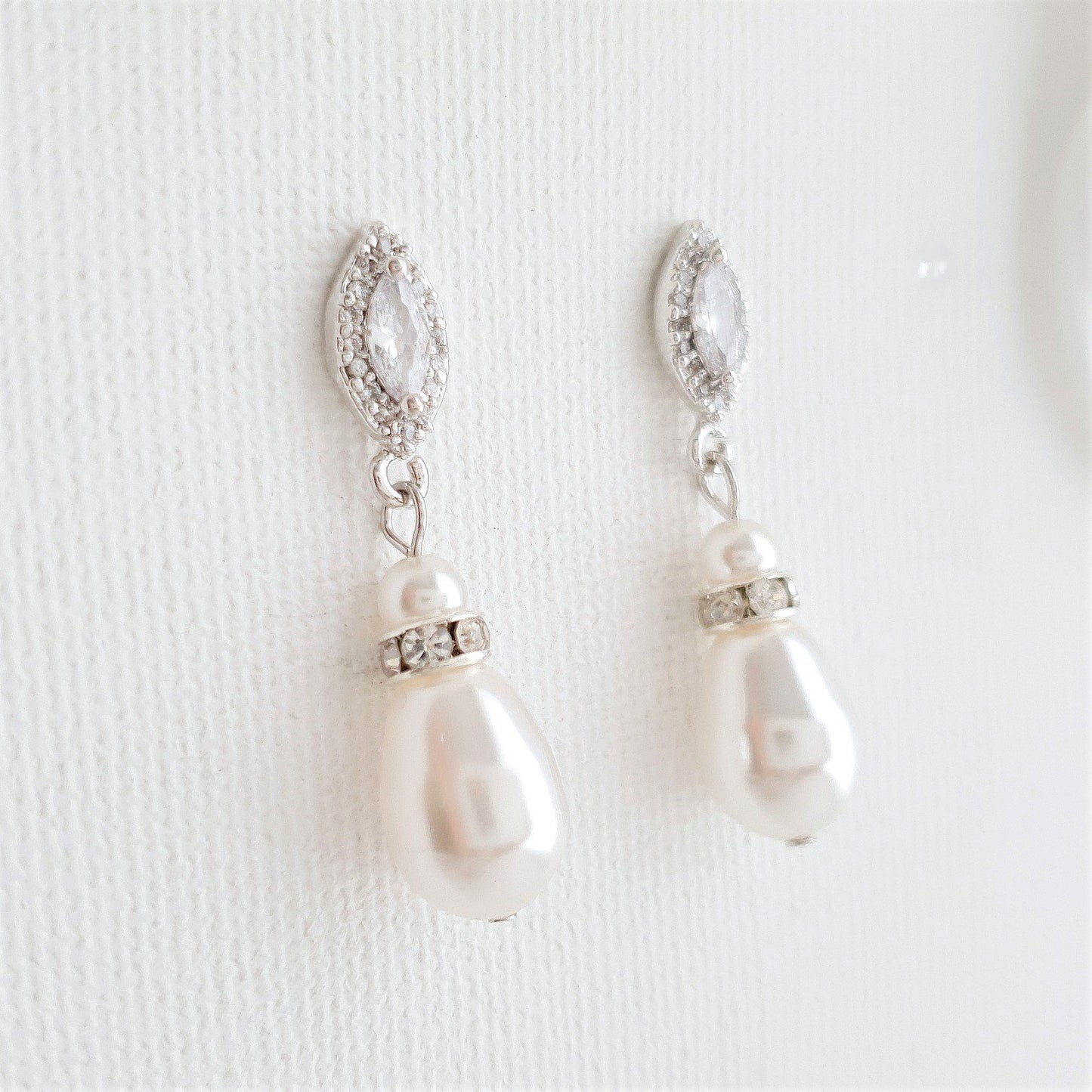 Teardrop Pearl Earrings for Weddings in Silver- Ella - PoetryDesigns