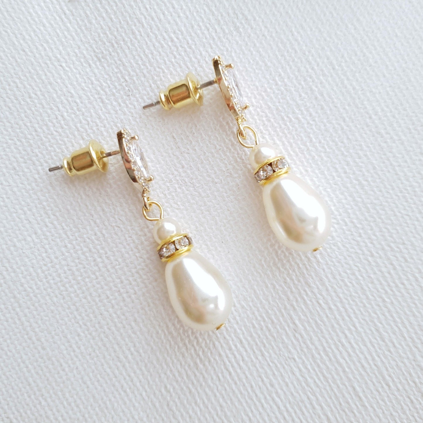 Gold Teardrop Pearl Earrings for Weddings- Ella - PoetryDesigns