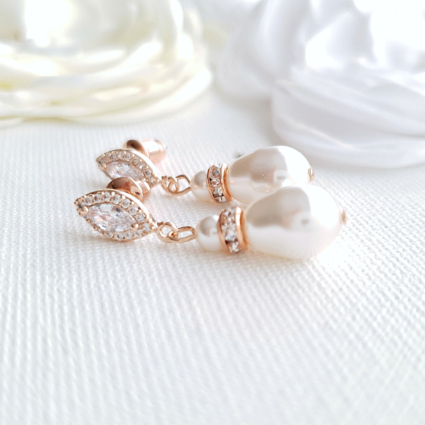 Gold Teardrop Pearl Earrings for Weddings- Ella - PoetryDesigns