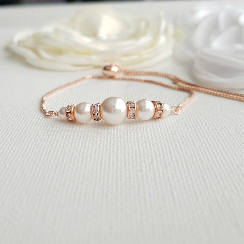 Rose Gold Pearl Bridal Bracelet- Ava - PoetryDesigns