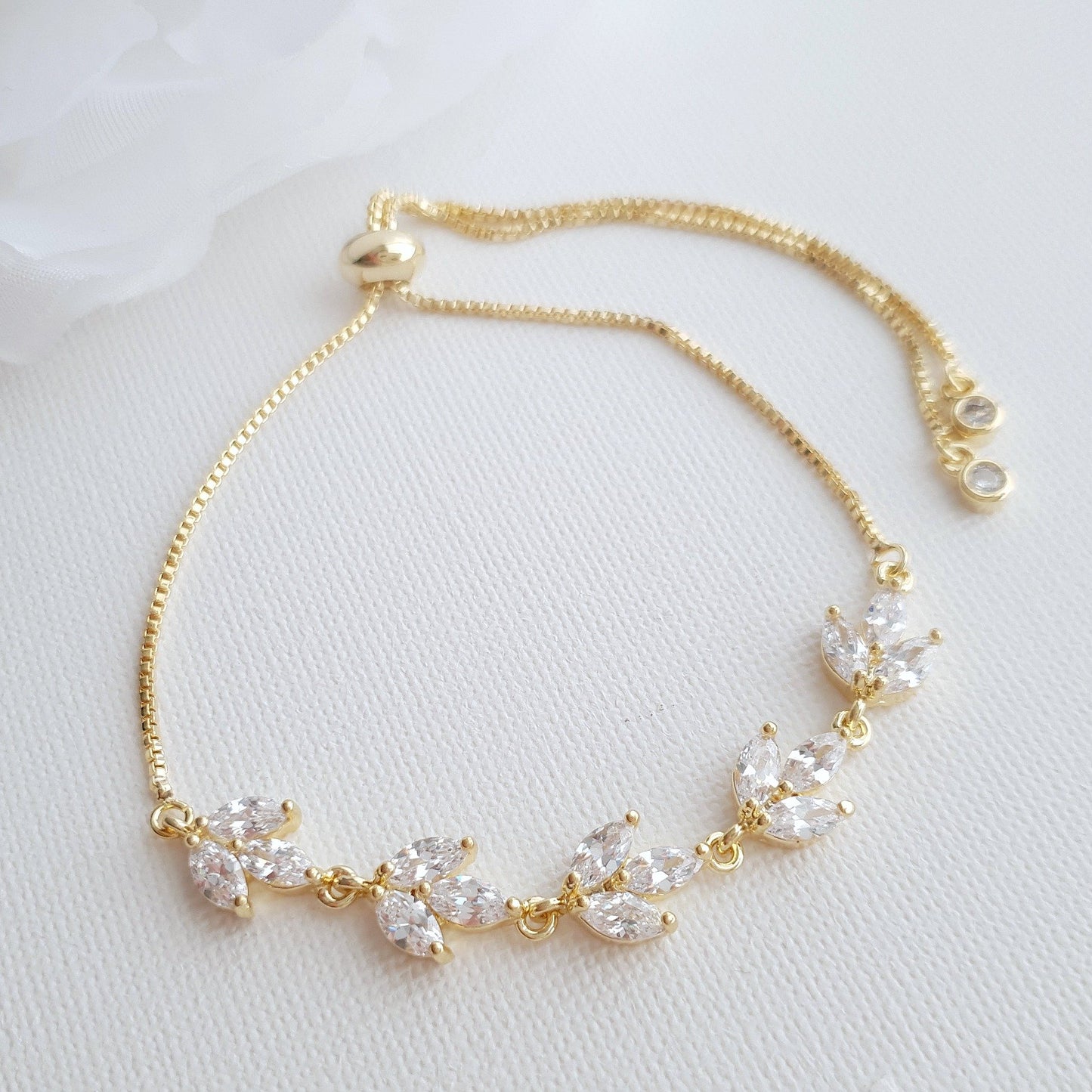 Wedding Necklace Set with Earrings & Bracelet-Gold- Leila - PoetryDesigns