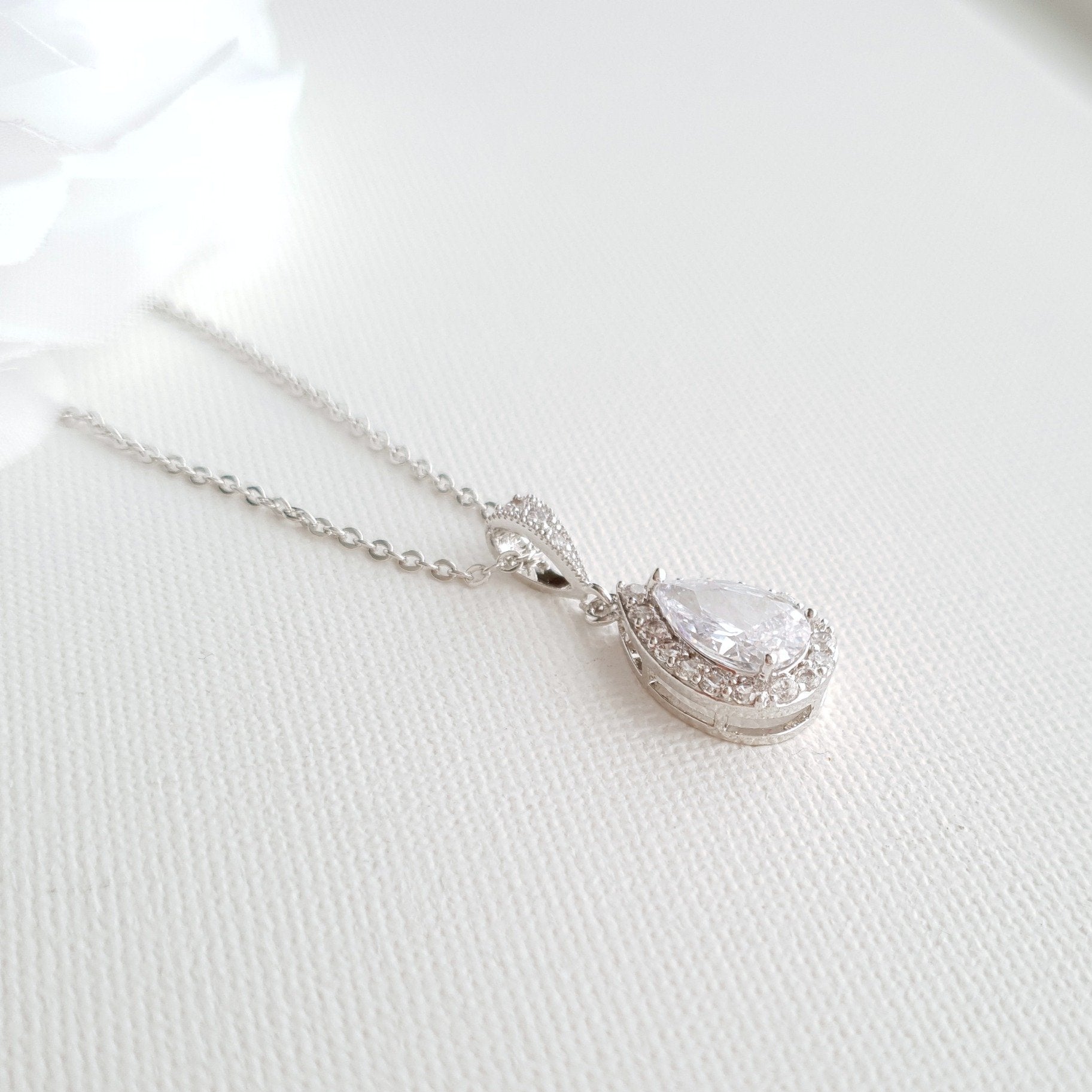 Teardrop Bridal & Bridesmaids Pendant Necklace-Emma - PoetryDesigns