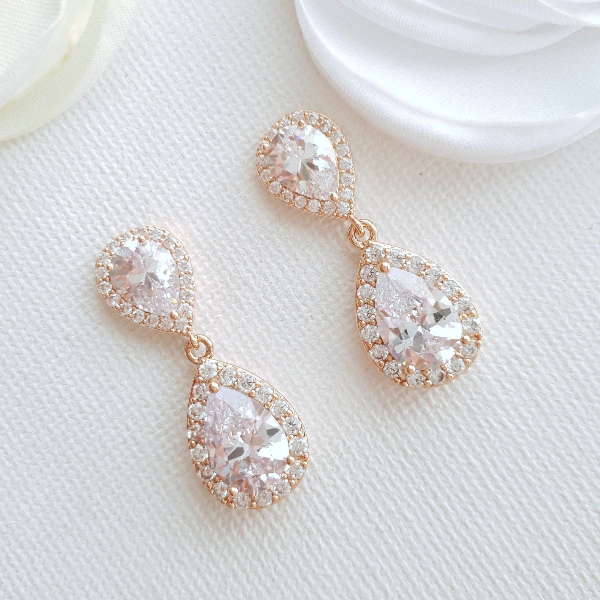 Rose Gold Teardrop Earrings-Emma - PoetryDesigns