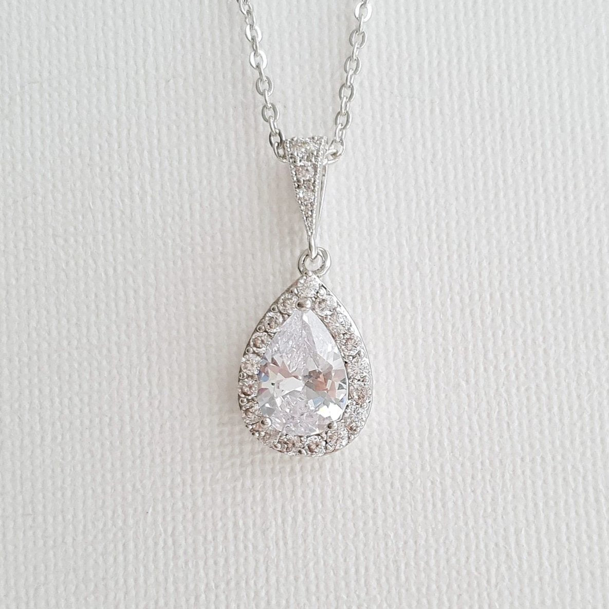 Teardrop Bridal & Bridesmaids Pendant Necklace-Emma - PoetryDesigns