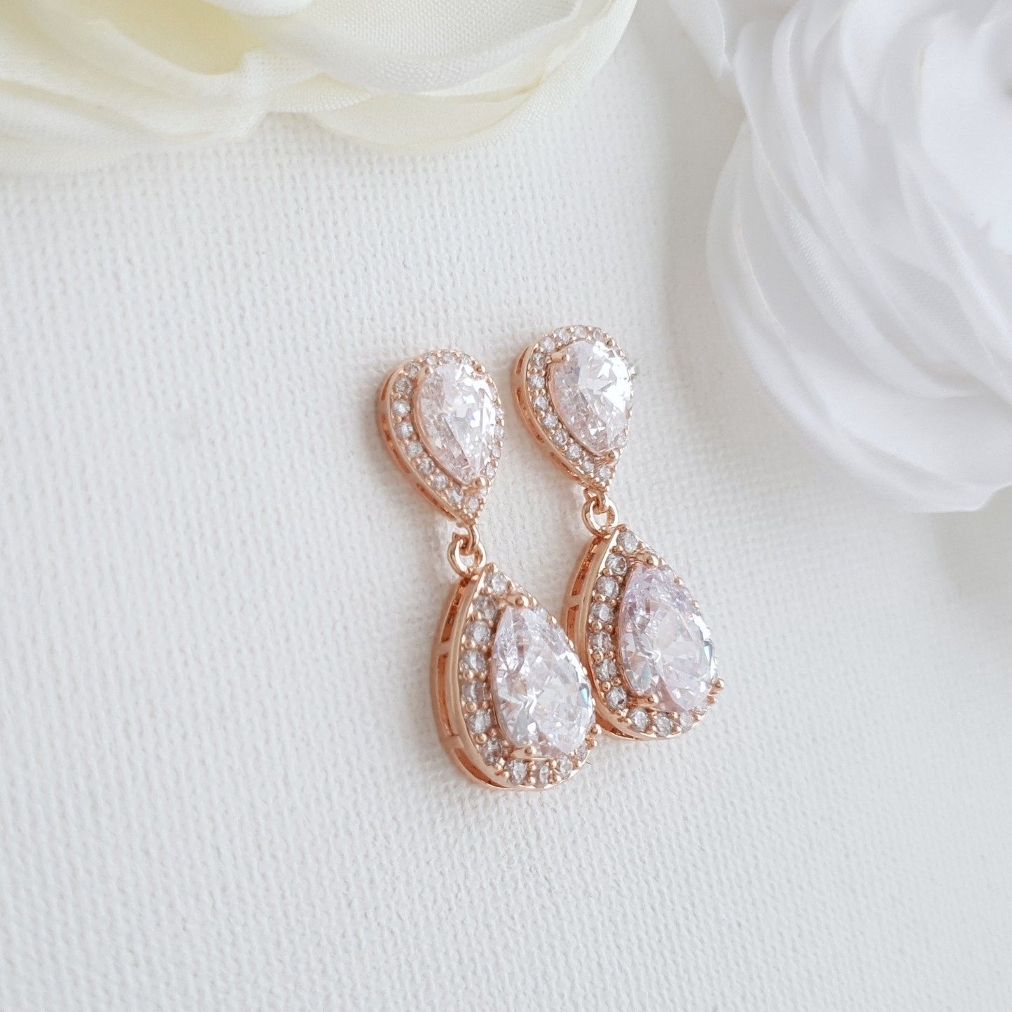 Rose Gold Teardrop Earrings-Emma - PoetryDesigns