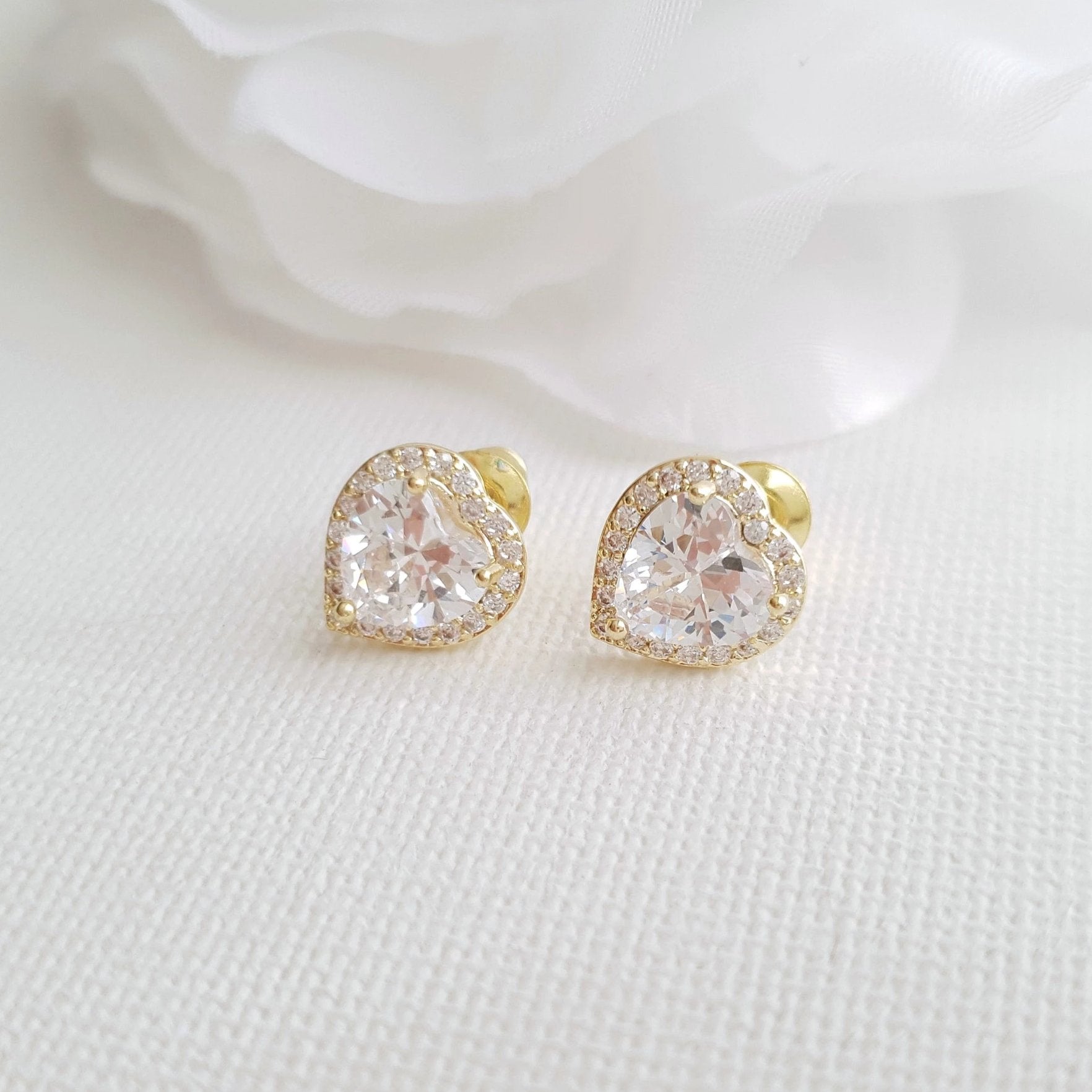 Cubic Zirconia Heart Earrings for Bridesmaids-Diana - PoetryDesigns