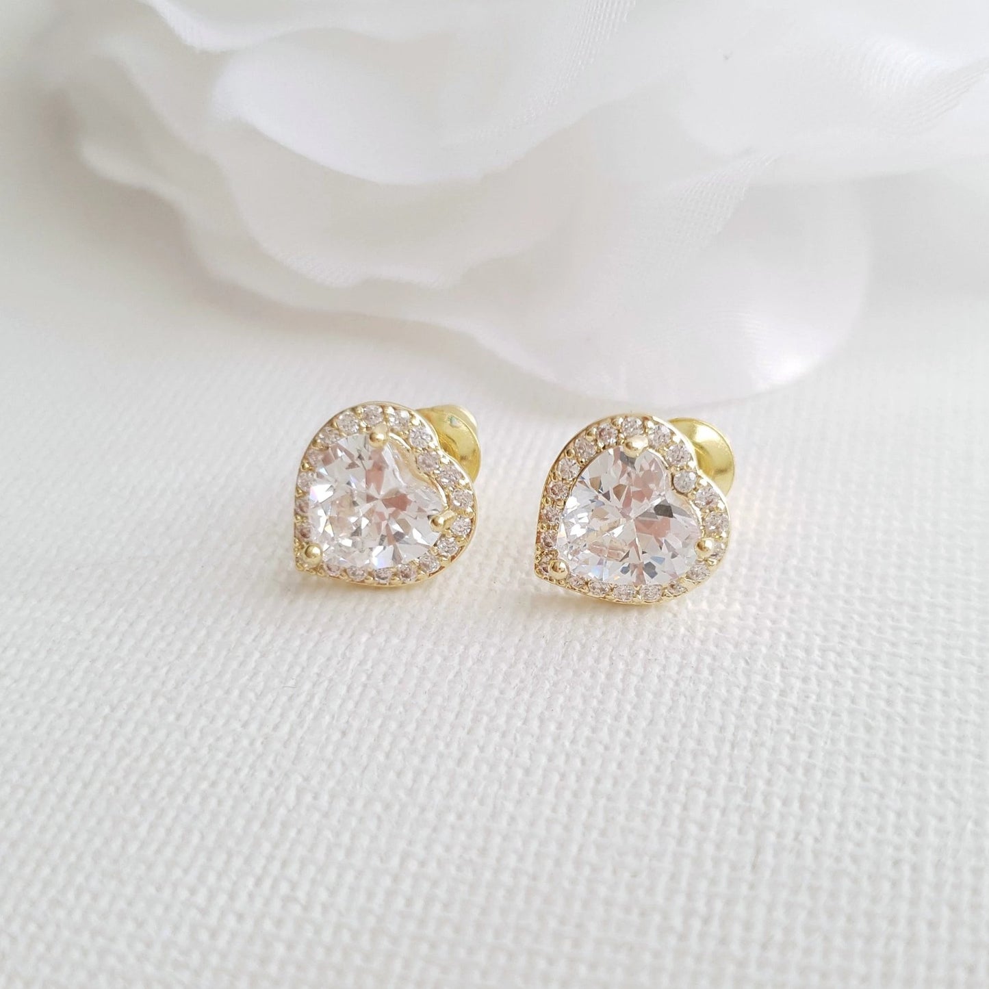 Heart Stud in 14K Gold plating and Cubic Zirconia for Weddings