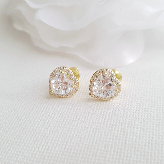 Heart Stud in 14K Gold plating and Cubic Zirconia for Weddings