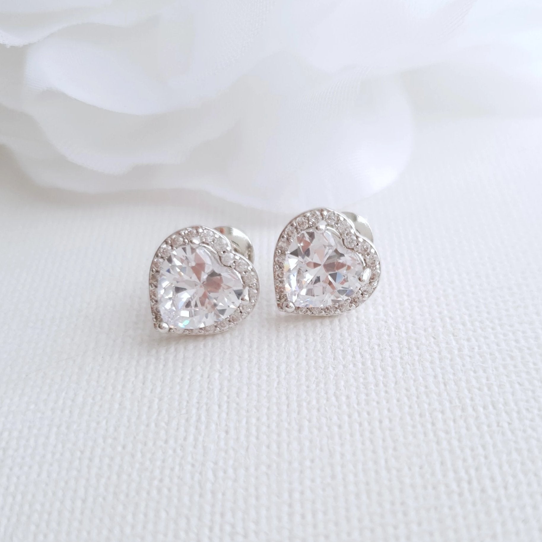 Cubic Zirconia Heart Earrings for Bridesmaids-Diana - PoetryDesigns