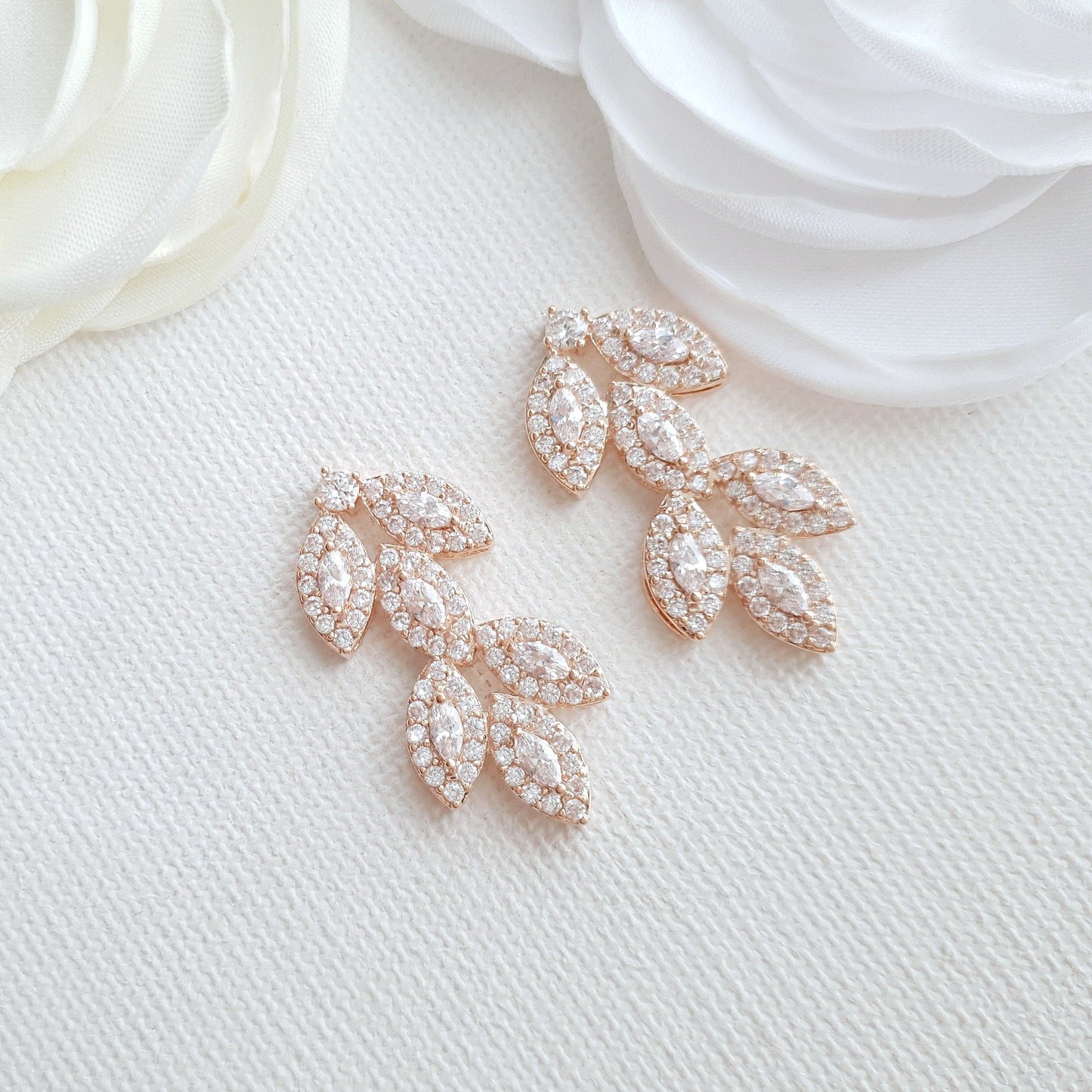 Rose Gold Leaf Earrings Studs- Abby - PoetryDesigns