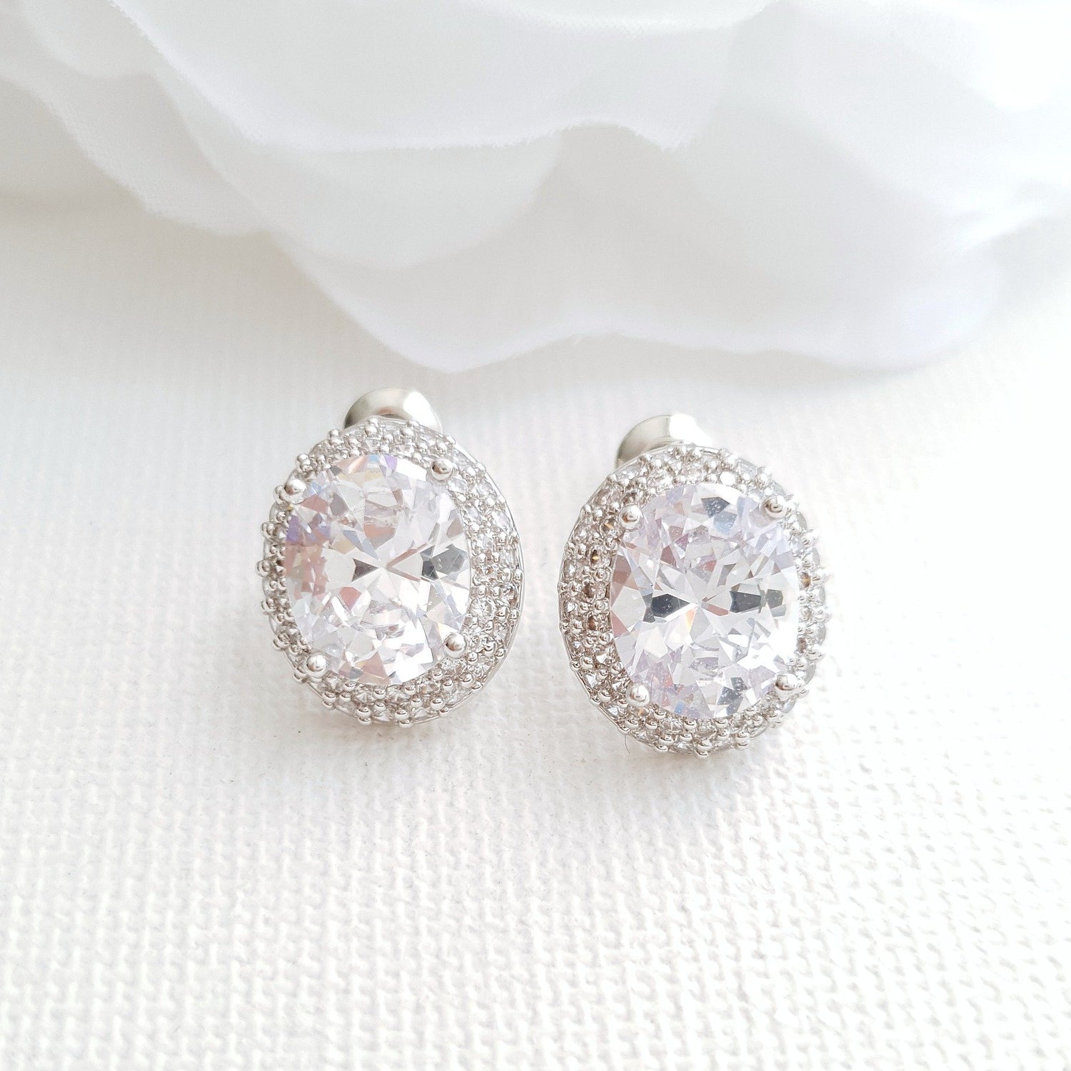 Oval Cubic Zirconia Wedding Stud Earrings- Emily - PoetryDesigns