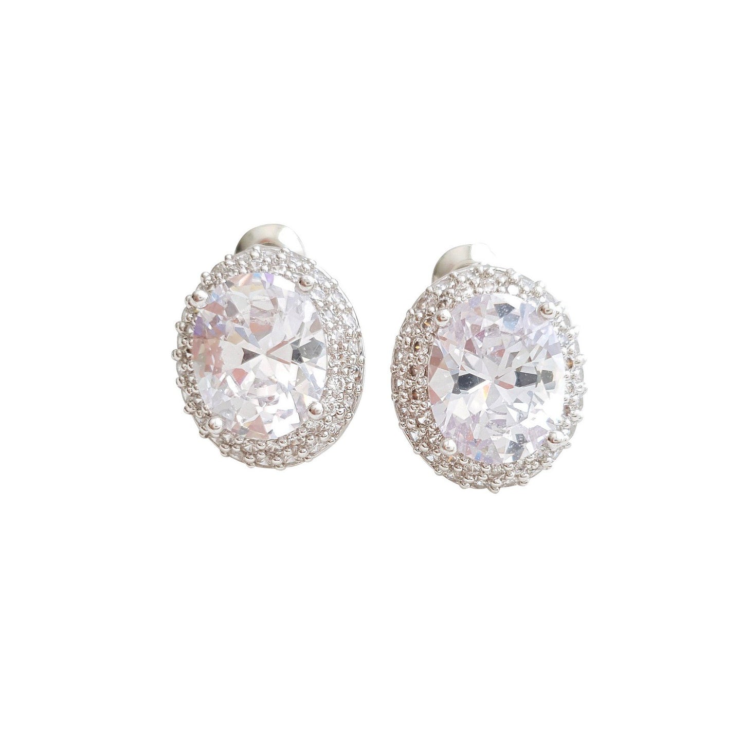 Oval Cubic Zirconia Wedding Stud Earrings- Emily - PoetryDesigns