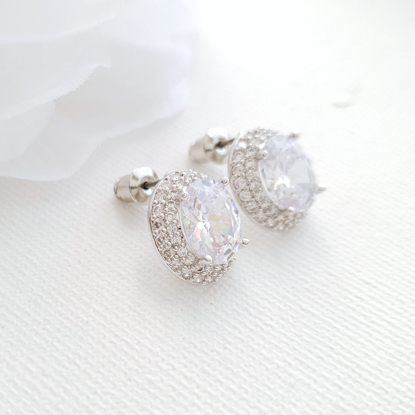 Oval Cubic Zirconia Wedding Stud Earrings- Emily - PoetryDesigns