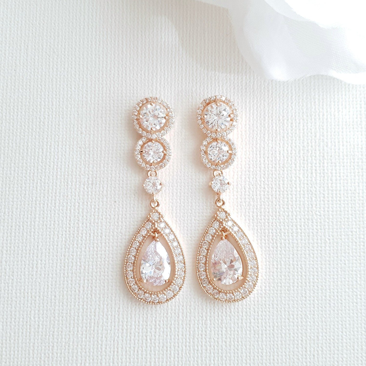 Drop Rose Gold Earrings for Brides & Weddings- Sarah - PoetryDesigns