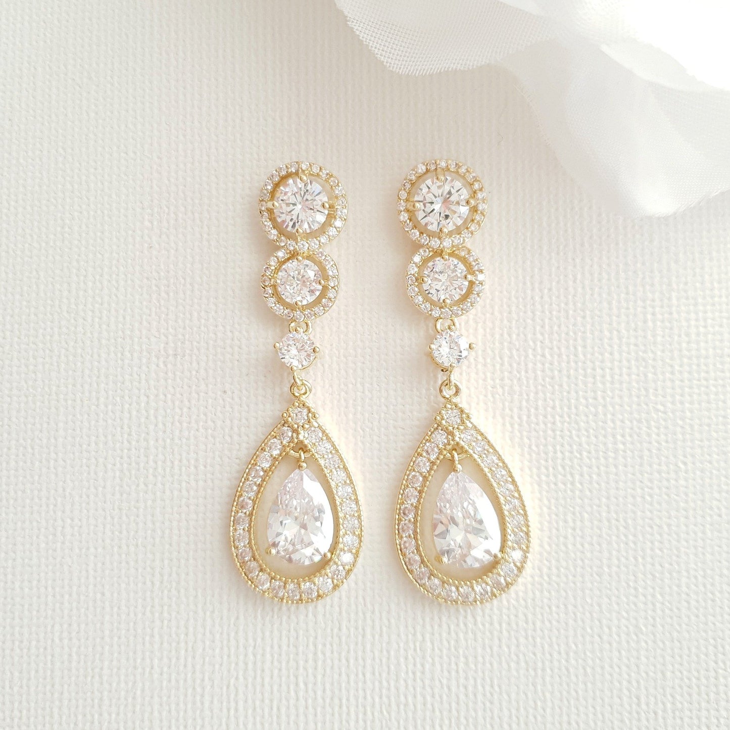 14k Gold Plated Cubic Zirconia Bridal Earrings- Sarah - PoetryDesigns