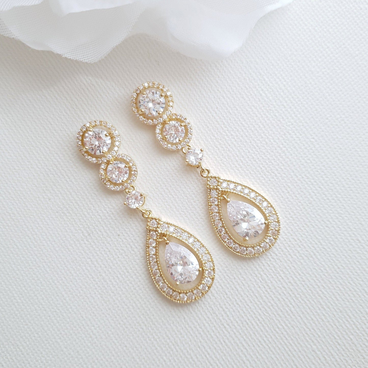 14k Gold Plated Cubic Zirconia Bridal Earrings- Sarah - PoetryDesigns